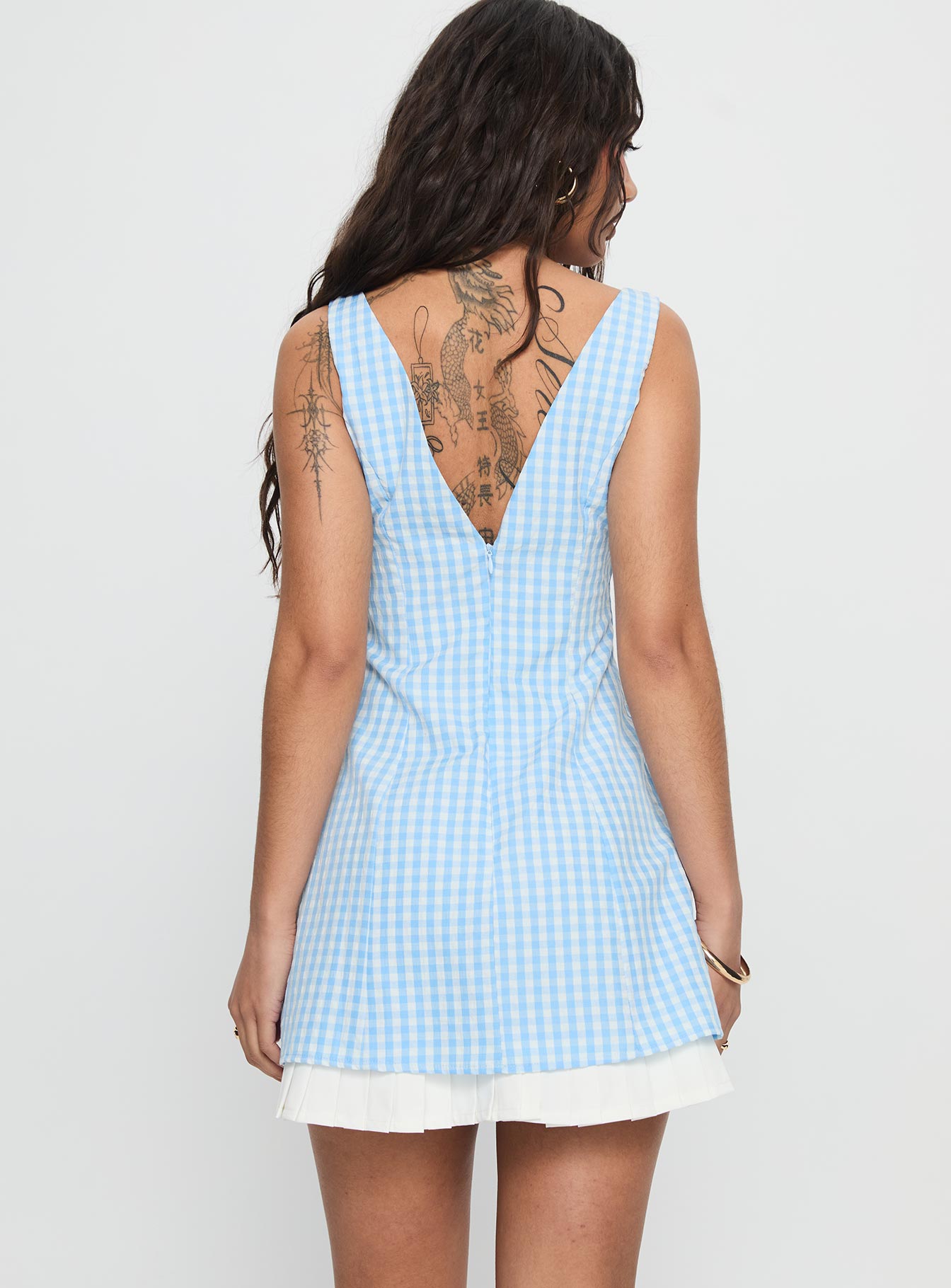 Evielle Underskirt Mini Dress Blue Check - Image 4