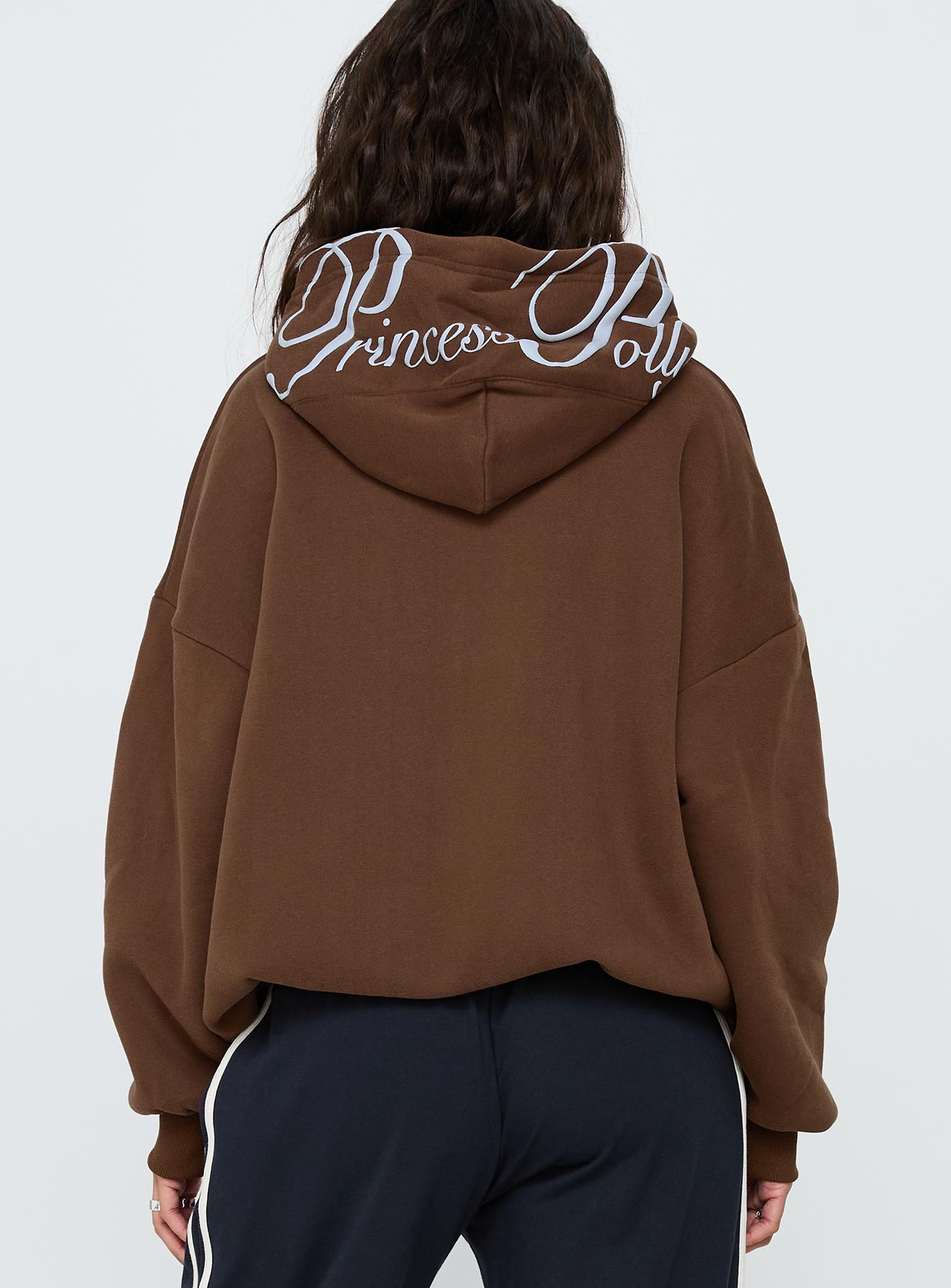 Princess Polly Script Text Graphic Hoodie Brown / Blue - Image 5