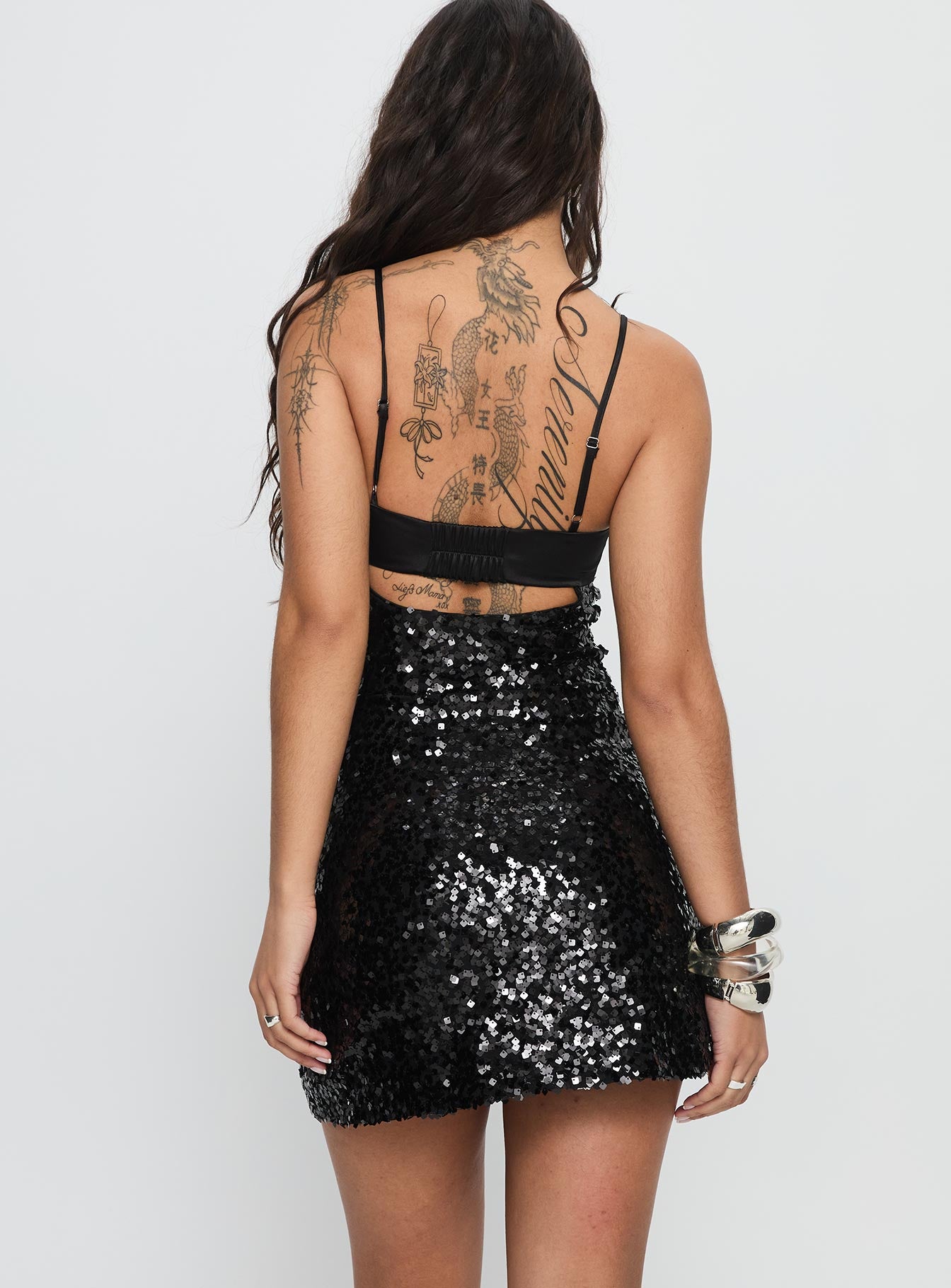 Alishia Satin Sequin Corset Mini Dress Black - Image 5