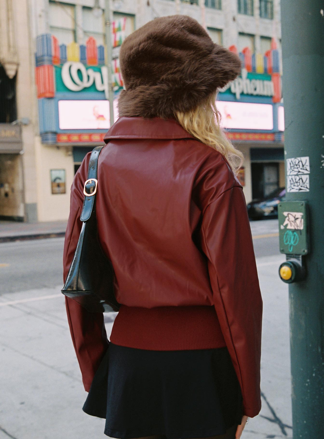 Radio On Blast Faux Leather Bomber Jacket Red - Image 4
