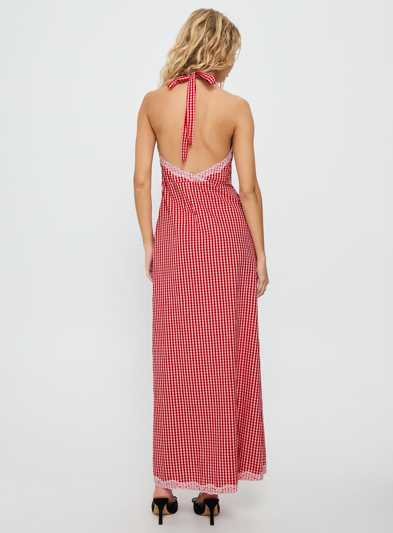 Betsie Halter Lace Maxi Dress Red Gingham - Image 5