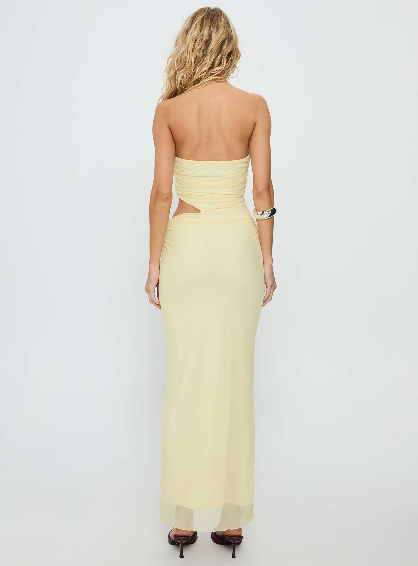 Tyllie Strapless Cut Out Maxi Dress Yellow - Image 5
