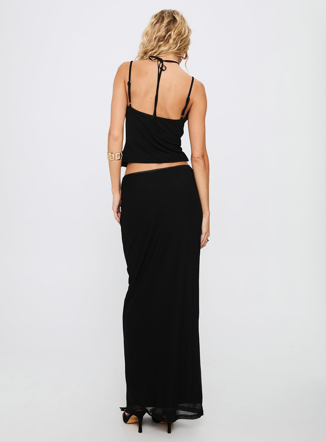 Reiko Lace Trim Tie Front Maxi Set Black - Image 4