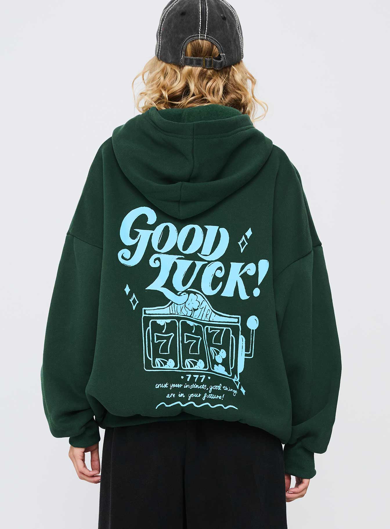 Good Luck Graphic Hoodie Green / Blue - Image 5