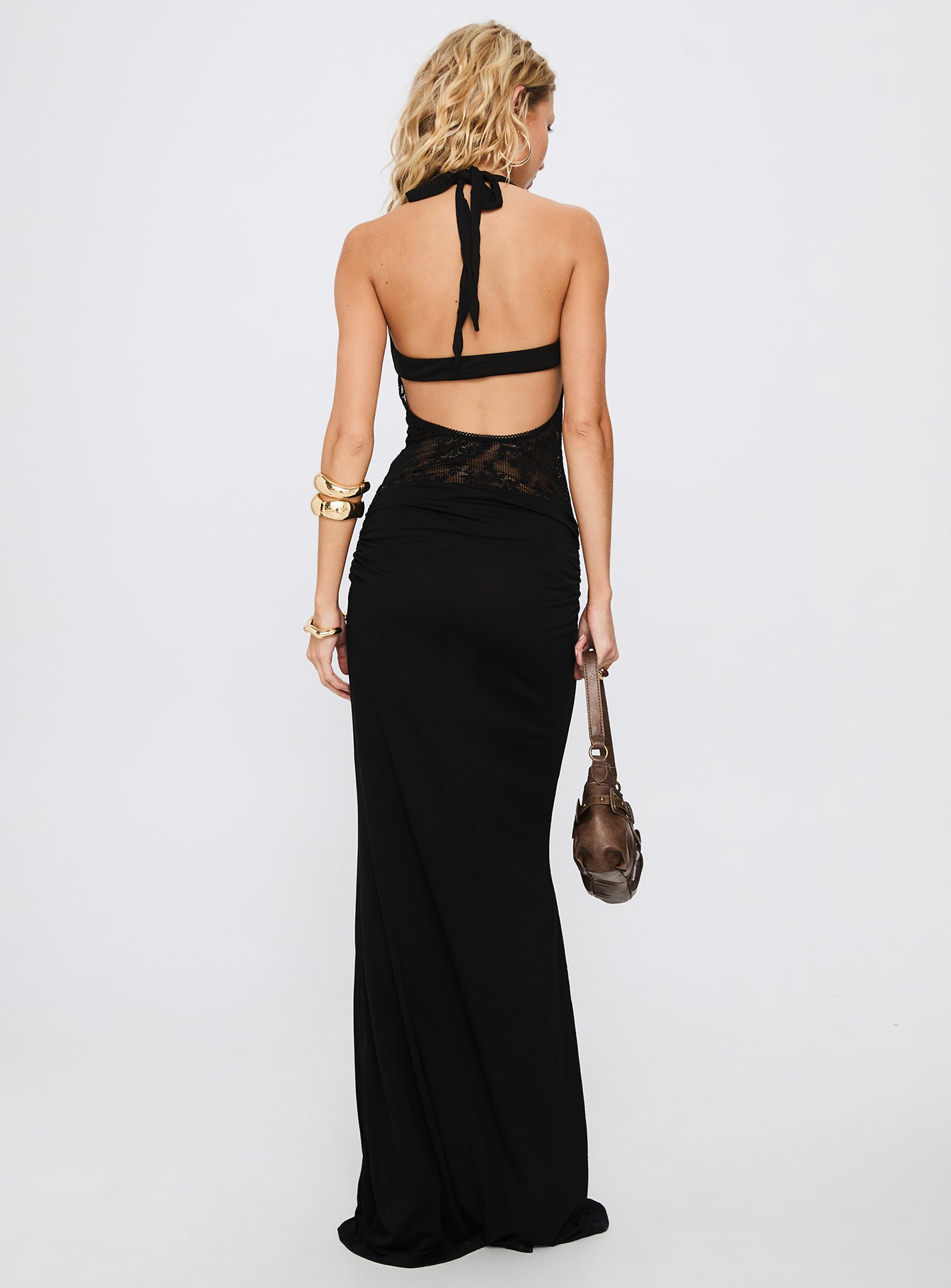 Adalyne Lace Halter Maxi Dress Black - Image 5