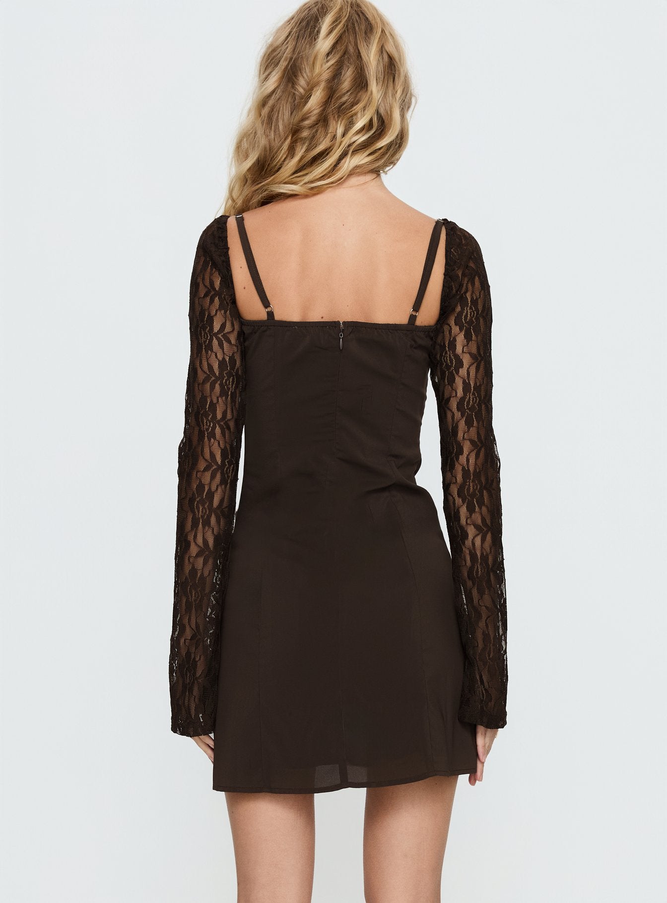 Ashwood Lace Sleeve Mini Dress Chocolate - Image 4