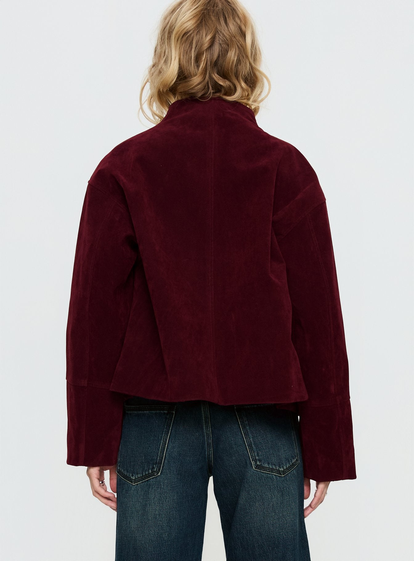 Jessalynn Faux Suede Zip Through Jacket Burgundy - Image 5