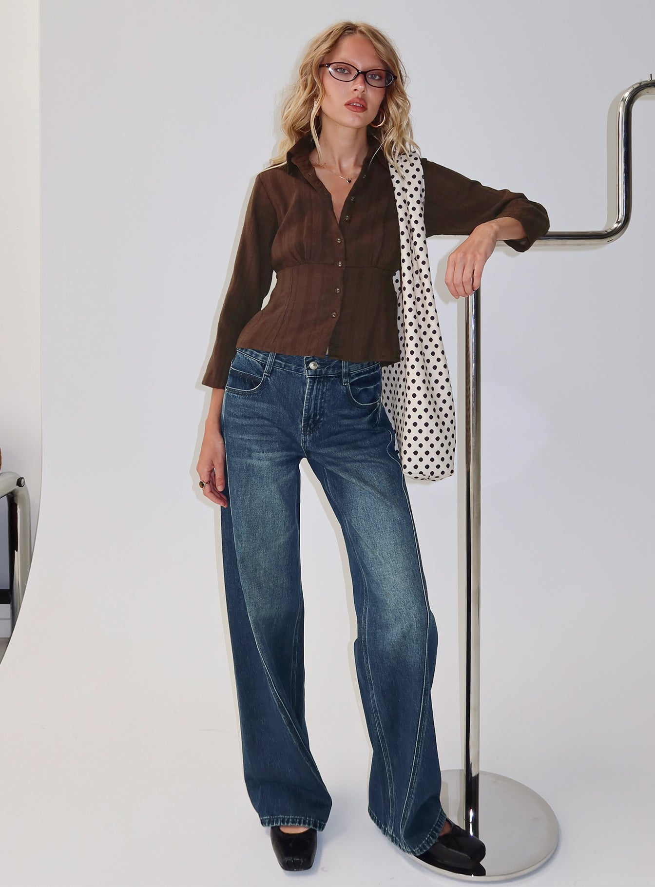 Kellsie High Rise Wide Leg Jeans Dark Blue Wash - Image 8