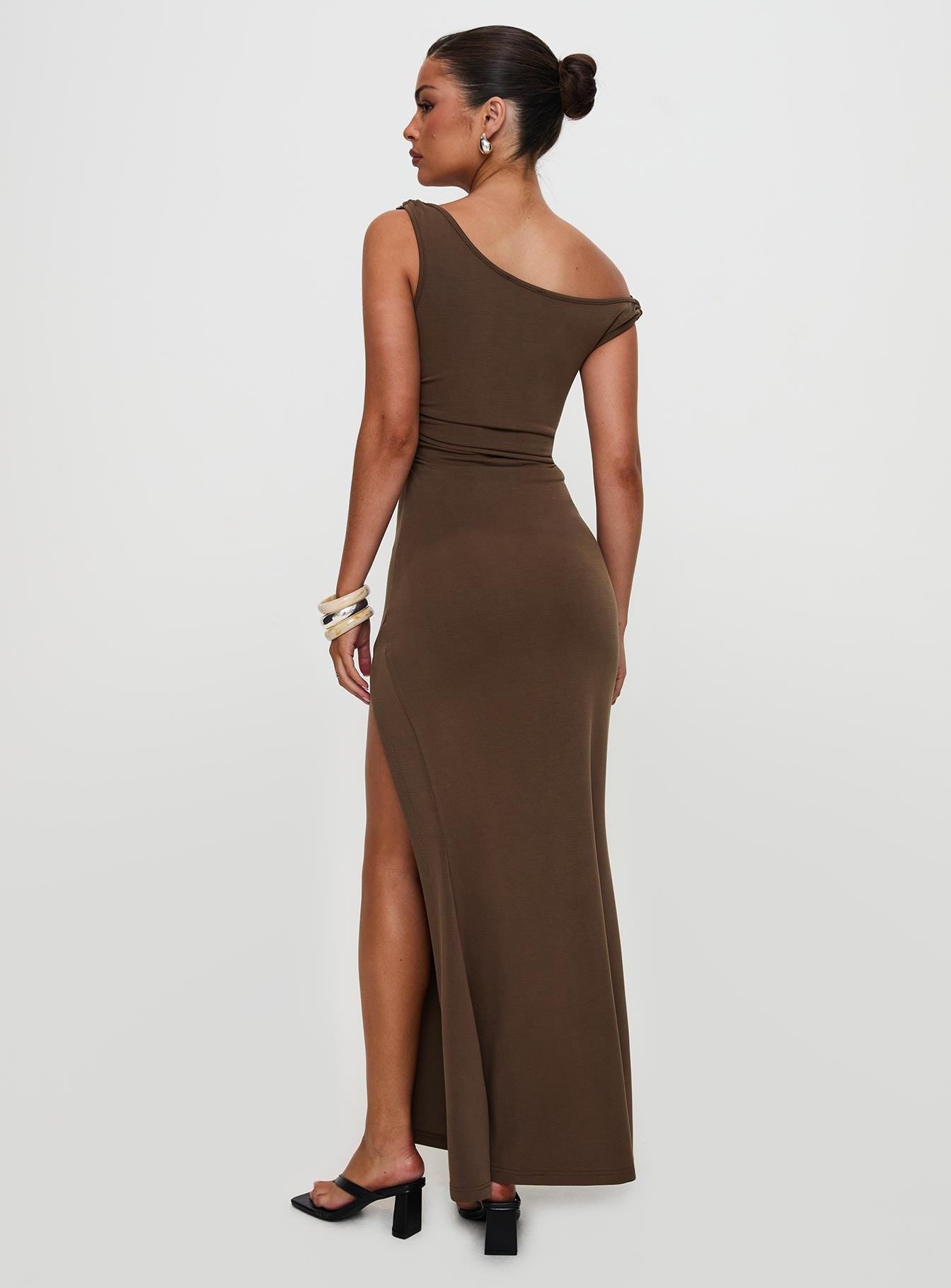 Rios One Shoulder Maxi Dress Brown - Image 8