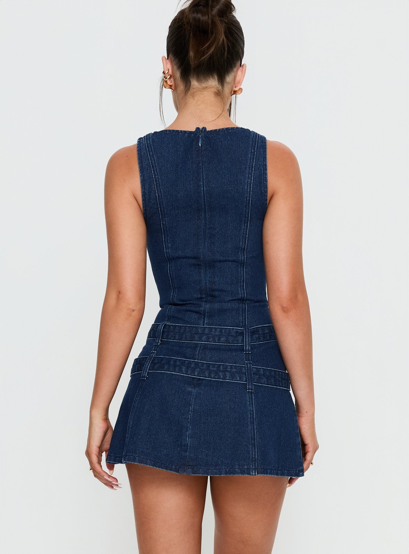 Kainer Denim Buckle Mini Dress Dark Blue Wash - Image 5