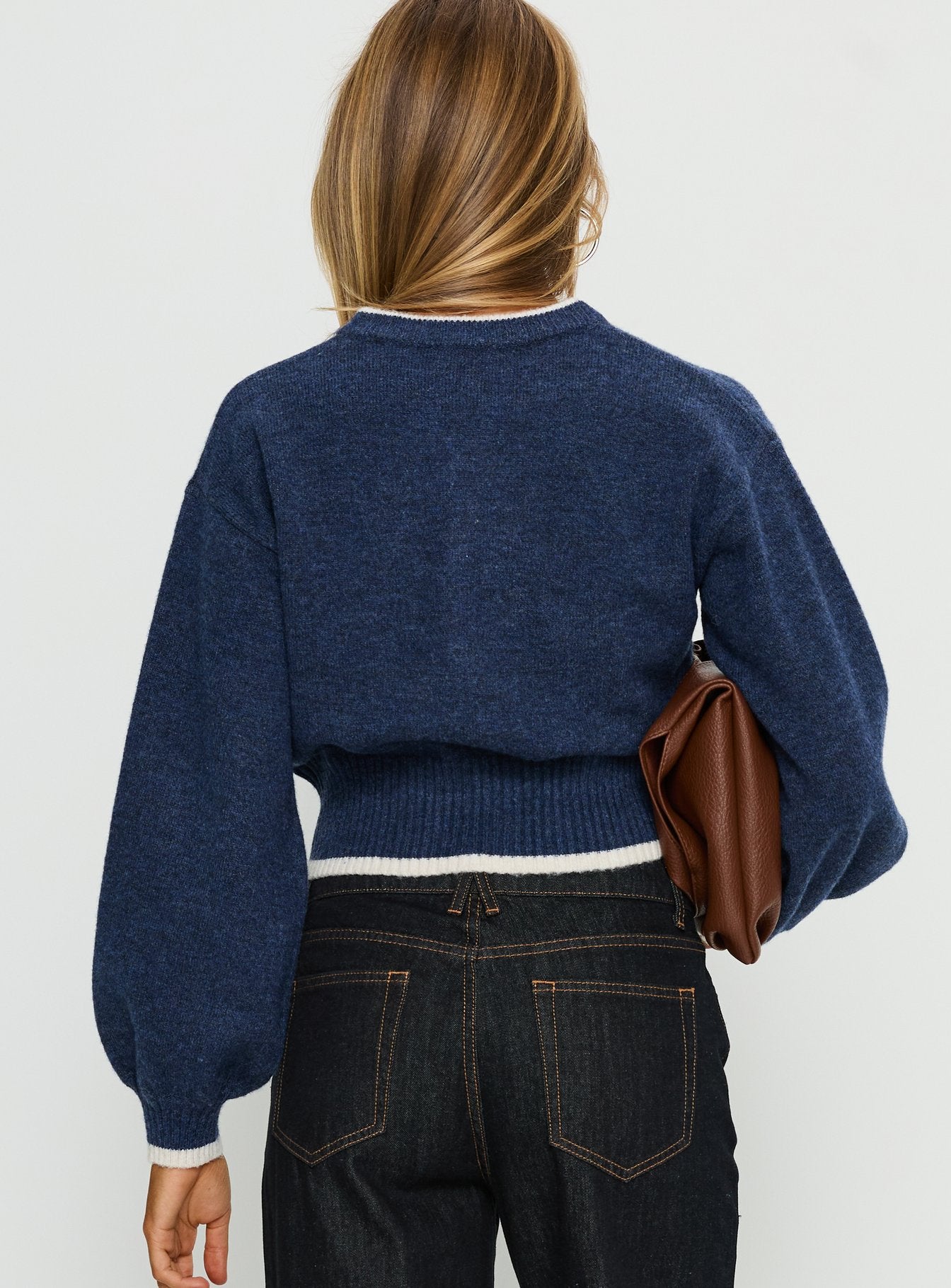 Amandi Zip Through Knit Jumper Navy / Cream - Image 5