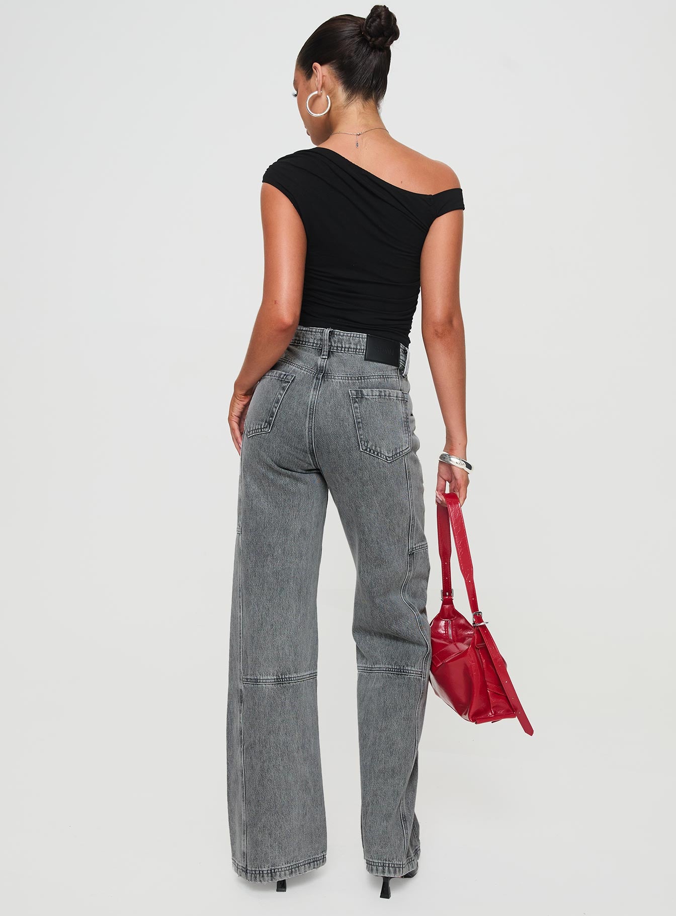 Chad High Rise Flared Cargo Jeans Washed Grey - Image 5