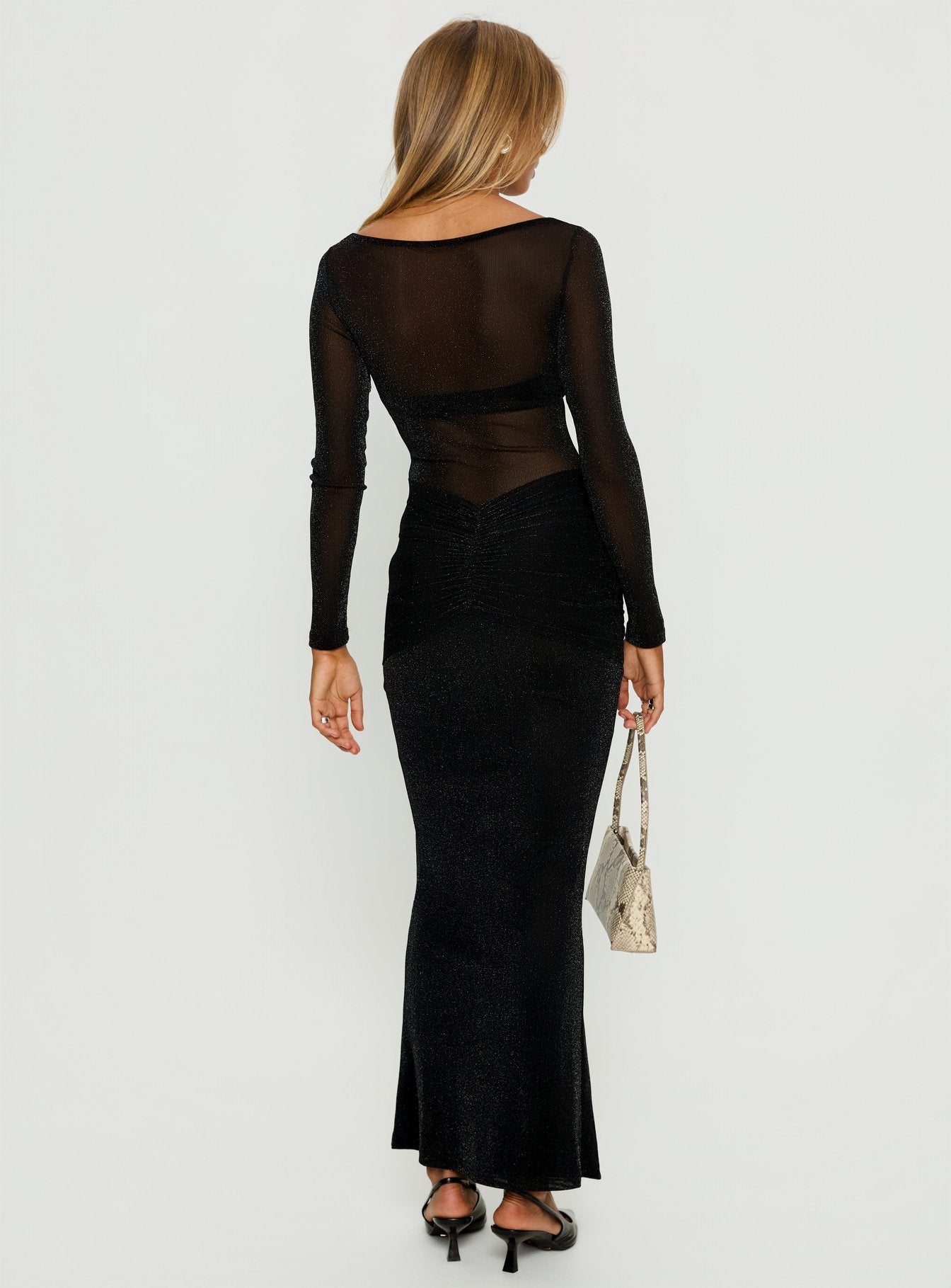 Joceline Long Sleeve Sheer Maxi Dress Black Shimmer - Image 4