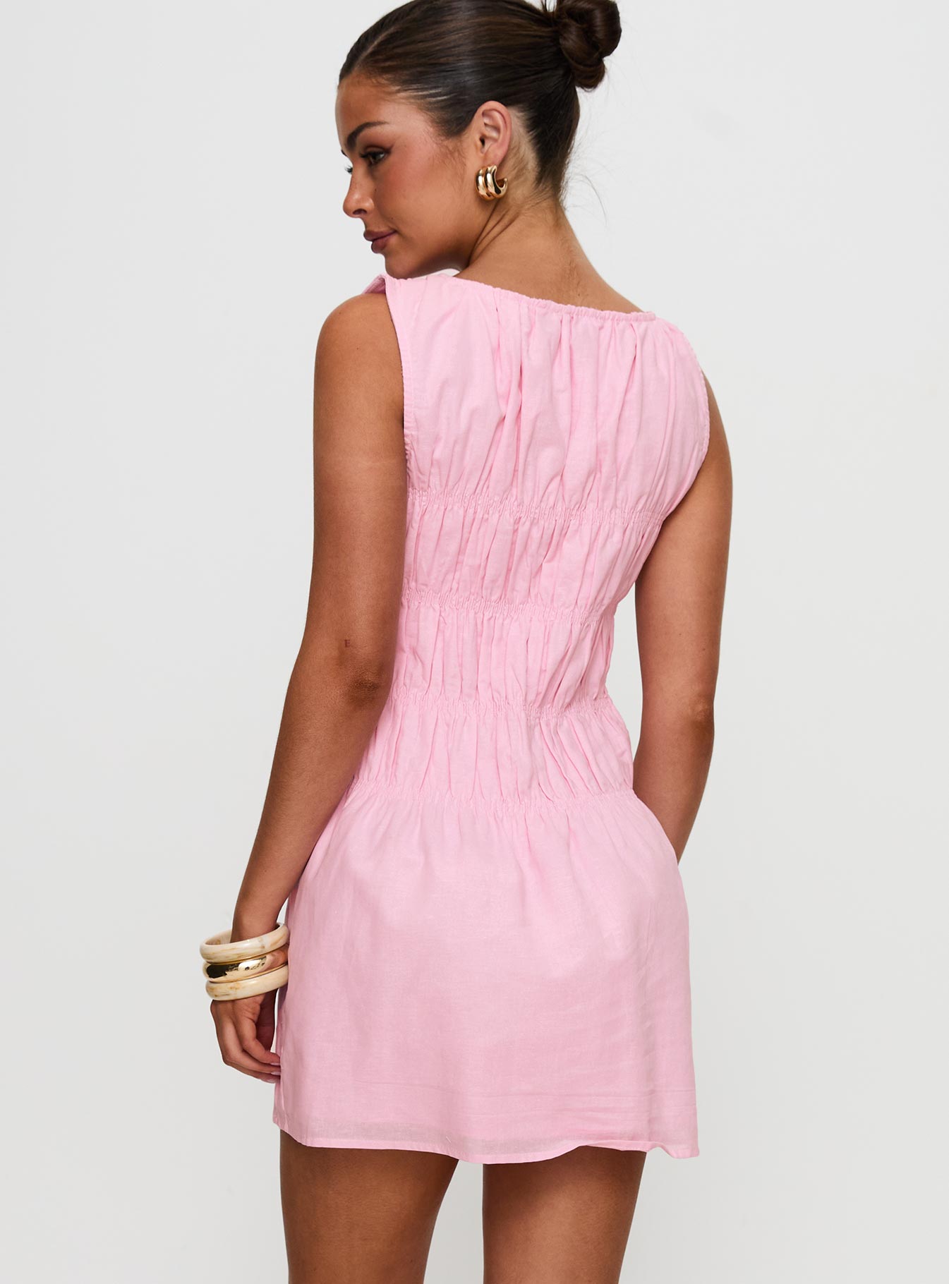 Evony Shirred Mini Dress Pink - Image 5