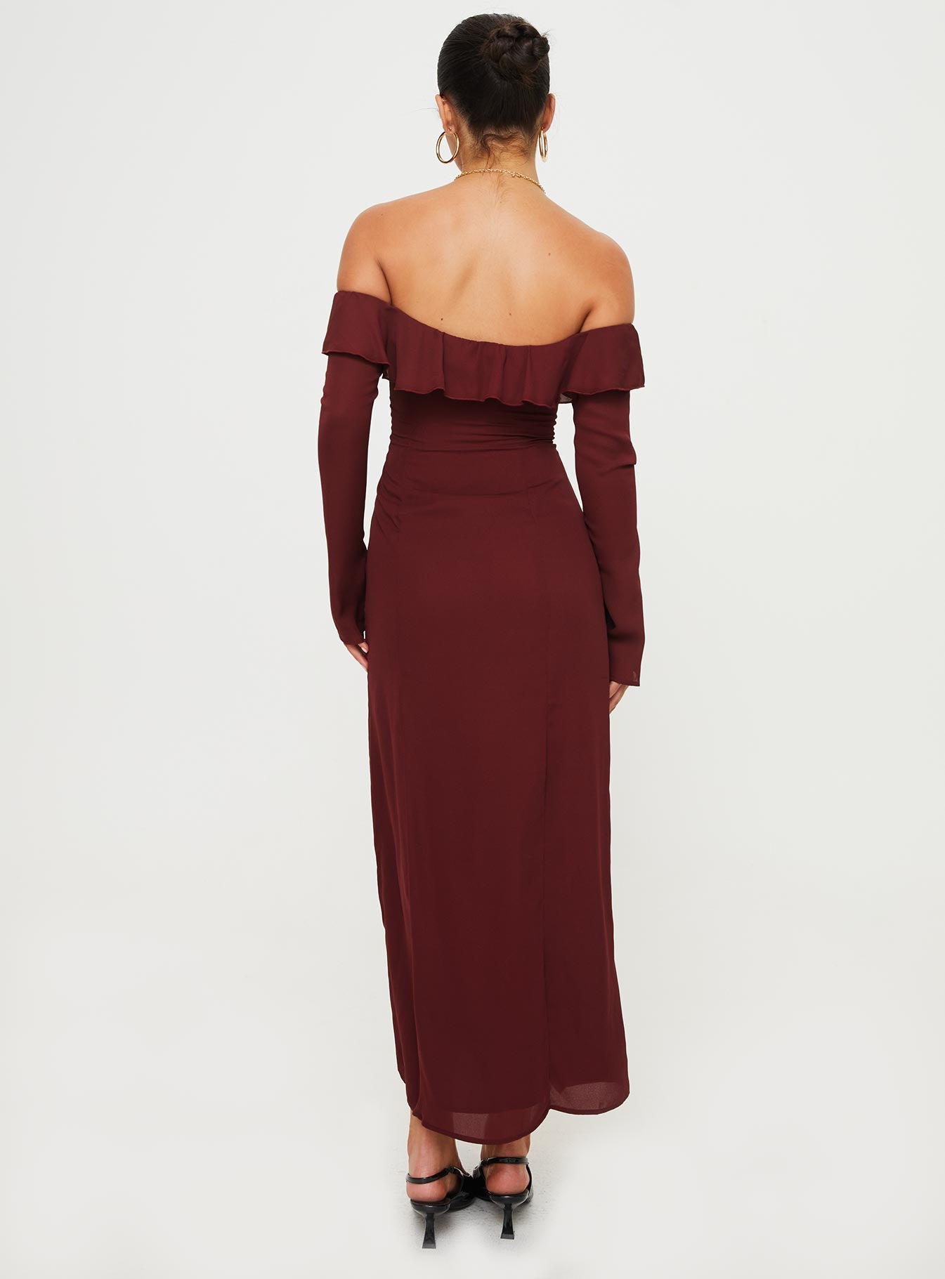 Molins Off The Shoulder Maxi Dress Burgundy - Image 5