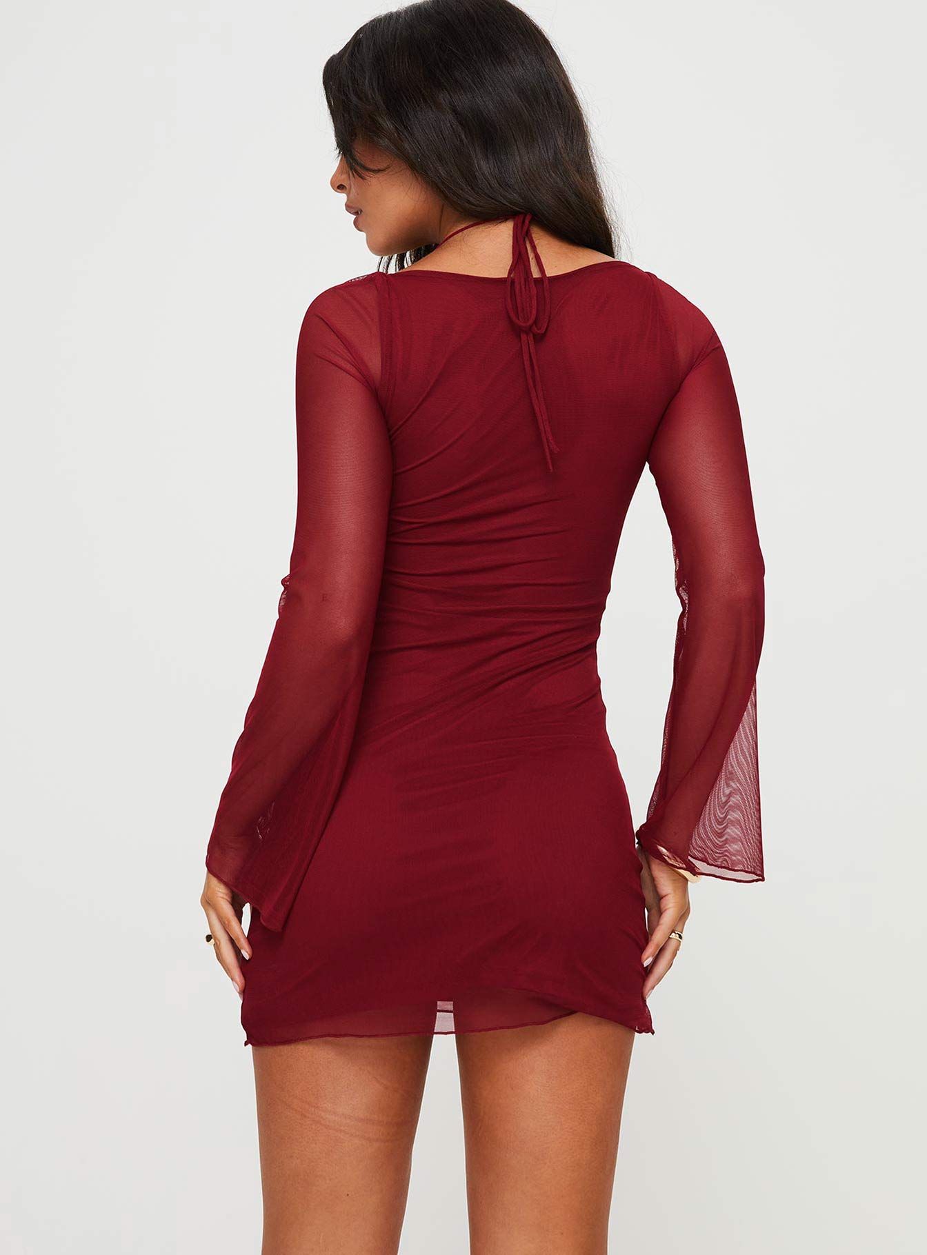 Bilbao Long Sleeve Mini Dress Burgundy - Image 5