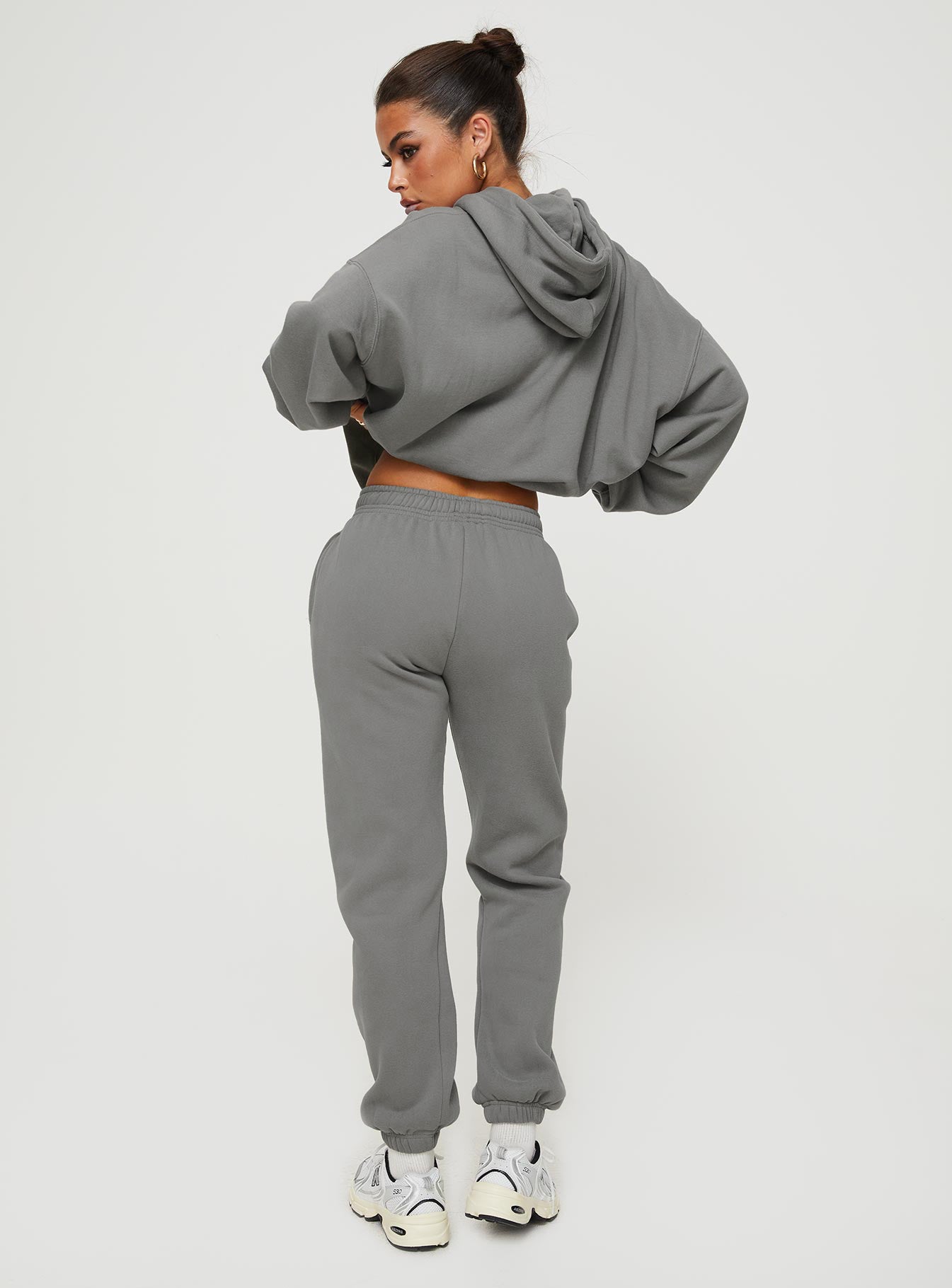 Princess Polly Track Pants Bubble Text Charcoal / Light Pink - Image 5
