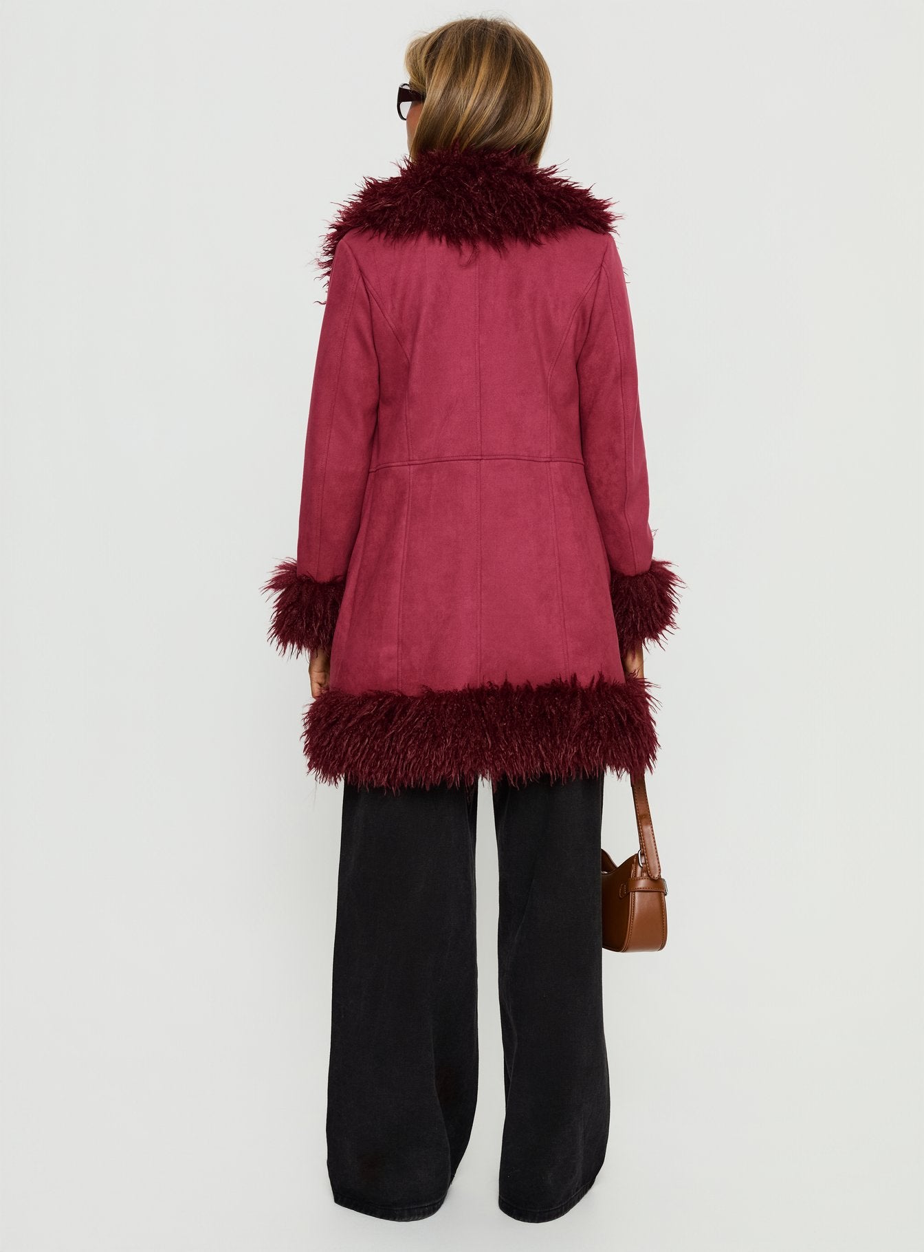 Josefina Faux Fur Detail Jacket Wine - Image 5