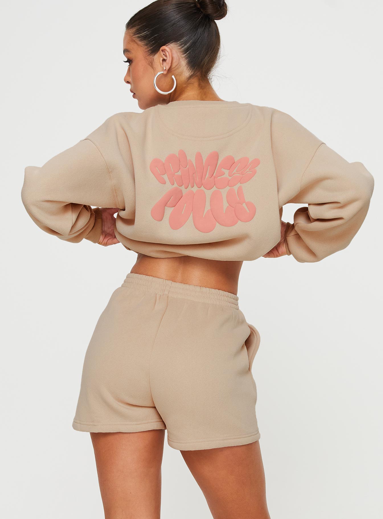 Princess Polly Sweat Short Bubble Text Sand/ Pink - Image 5