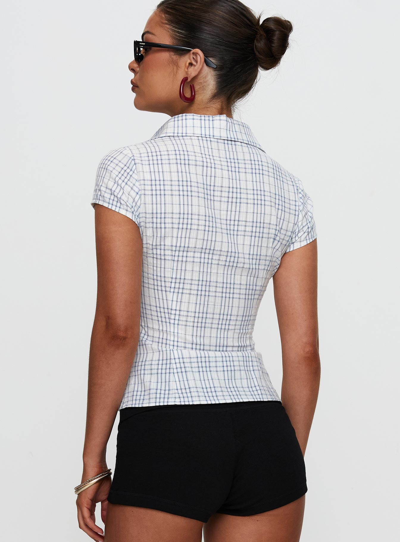 Cottesloe Blouse Top Blue Check - Image 5
