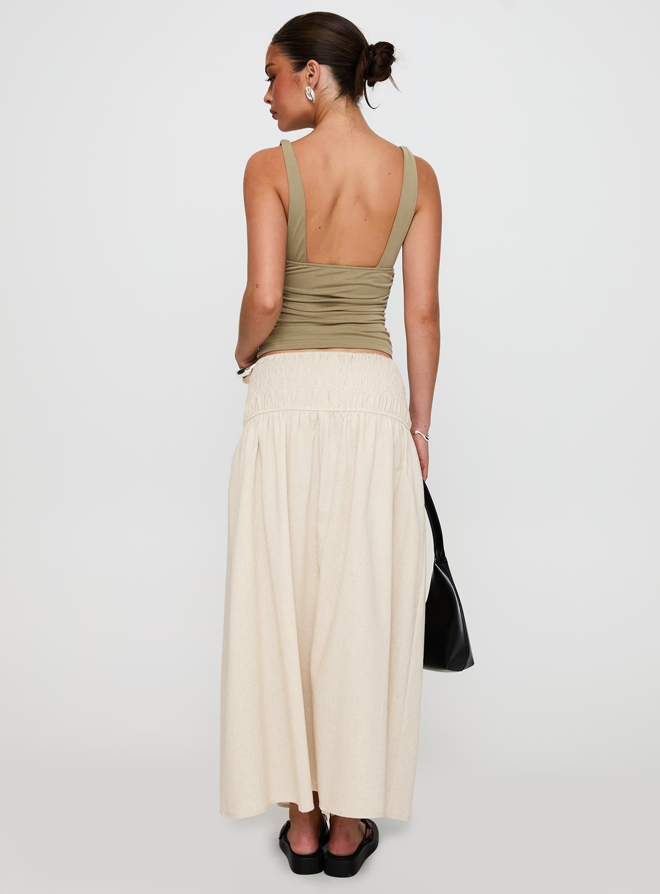 Small Towns Shirred Midi Skirt Beige - Image 4