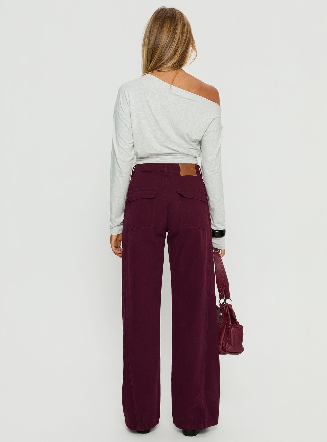 Bruiser Tie Waist Mid Rise Wide Leg Jeans Currant - Image 4