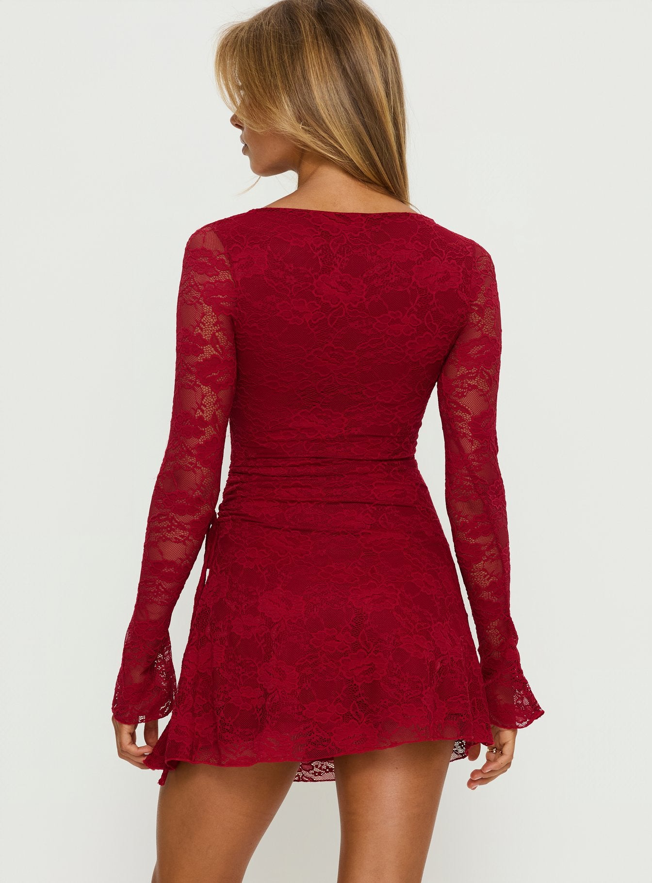 Airabella Long Sleeve Lace Mini Dress Red - Image 4