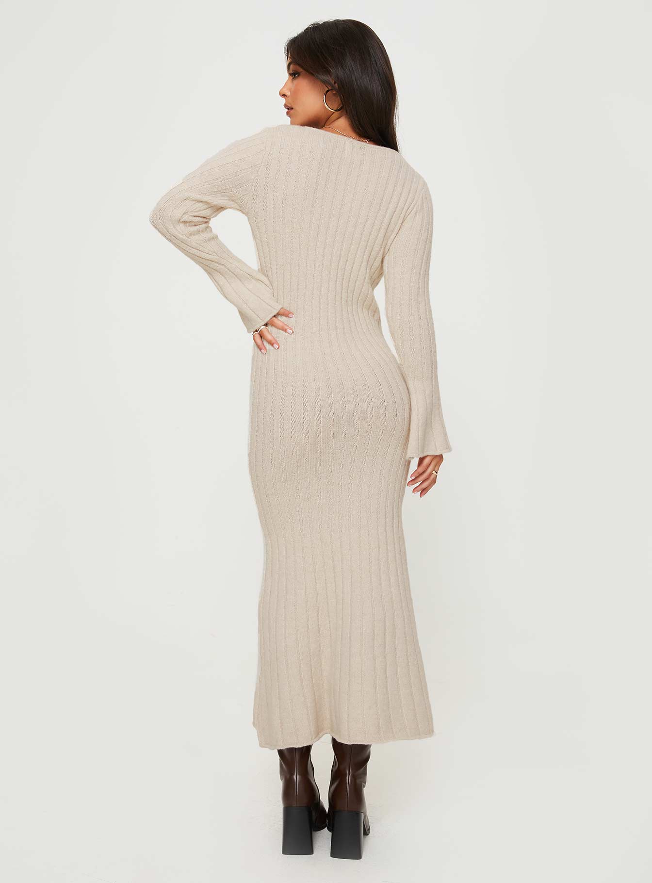 Larne Long Sleeve Maxi Dress Beige - Image 4