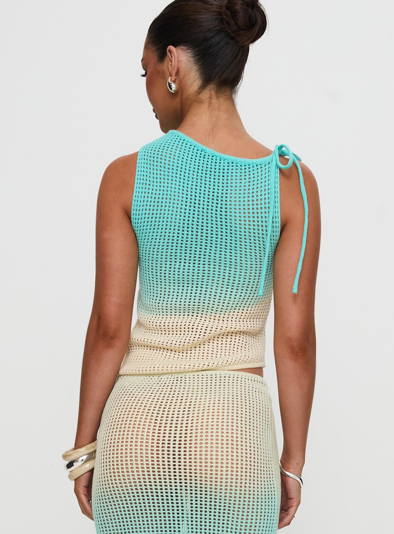 Auralia Asymmetric Knit Top Blue / Cream - Image 8