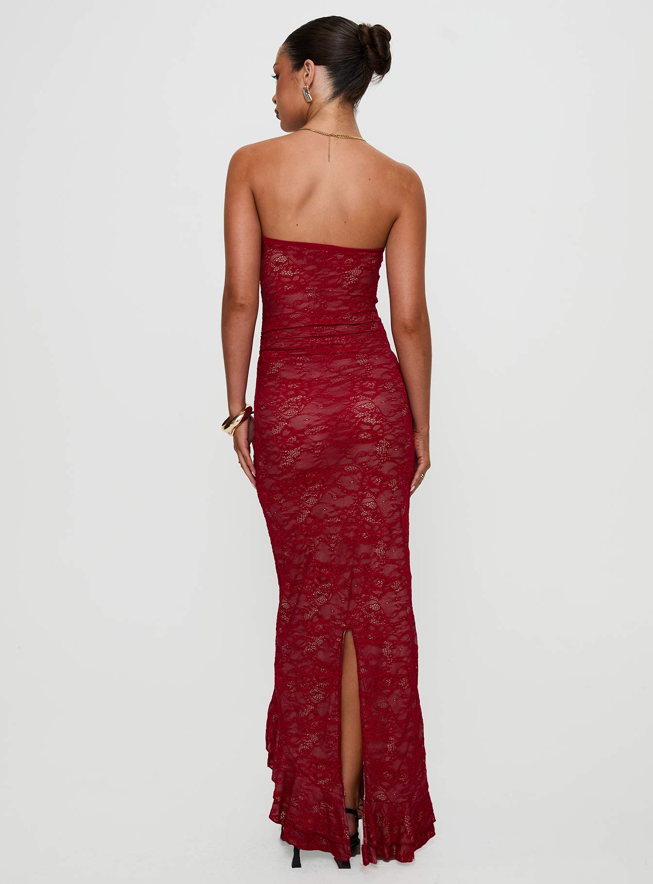 Hailees Lace Strapless Maxi Dress Red - Image 5