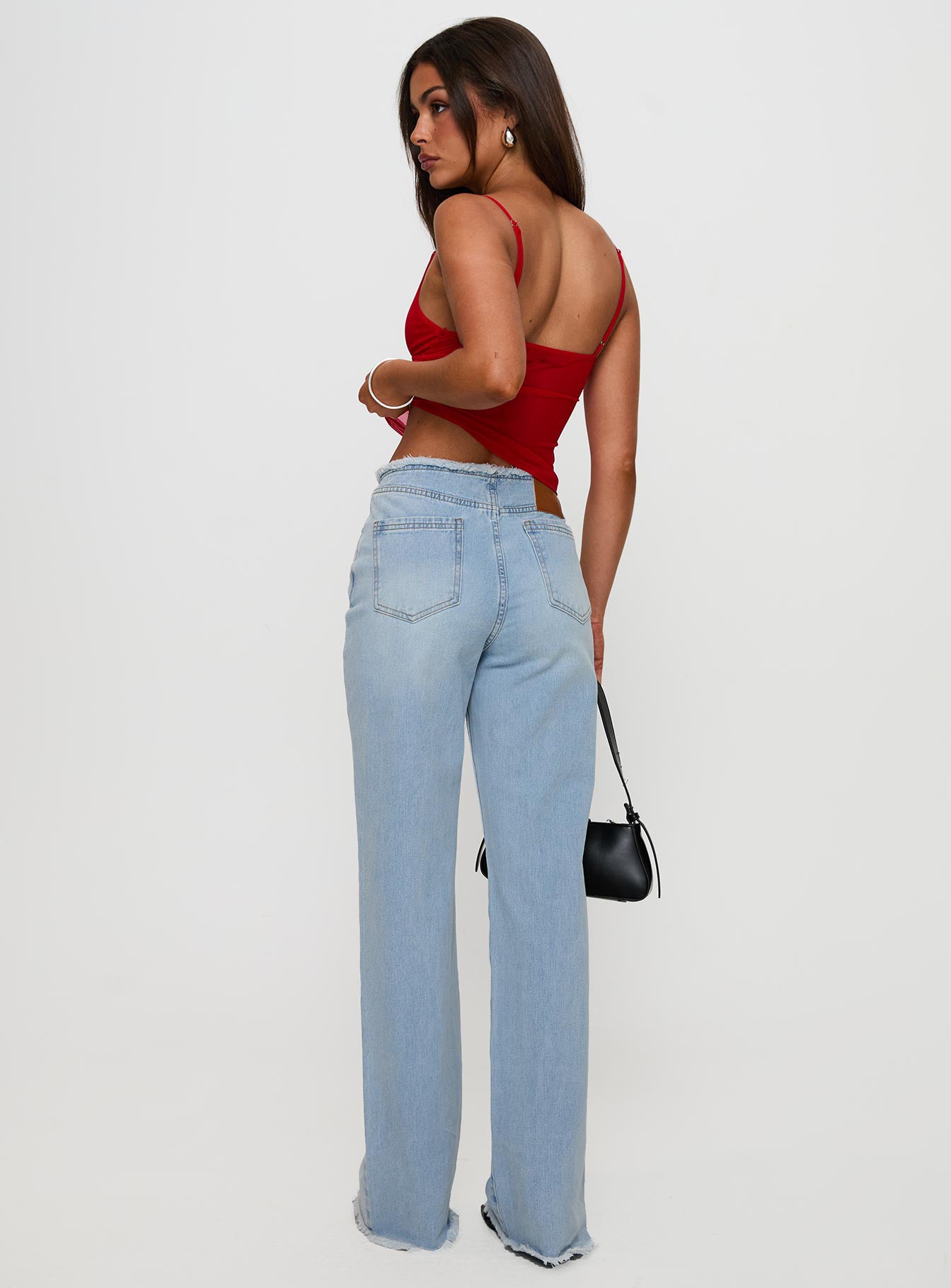 Hawke Frayed Mid Rise Straight Leg Jeans Mid Blue - Image 4