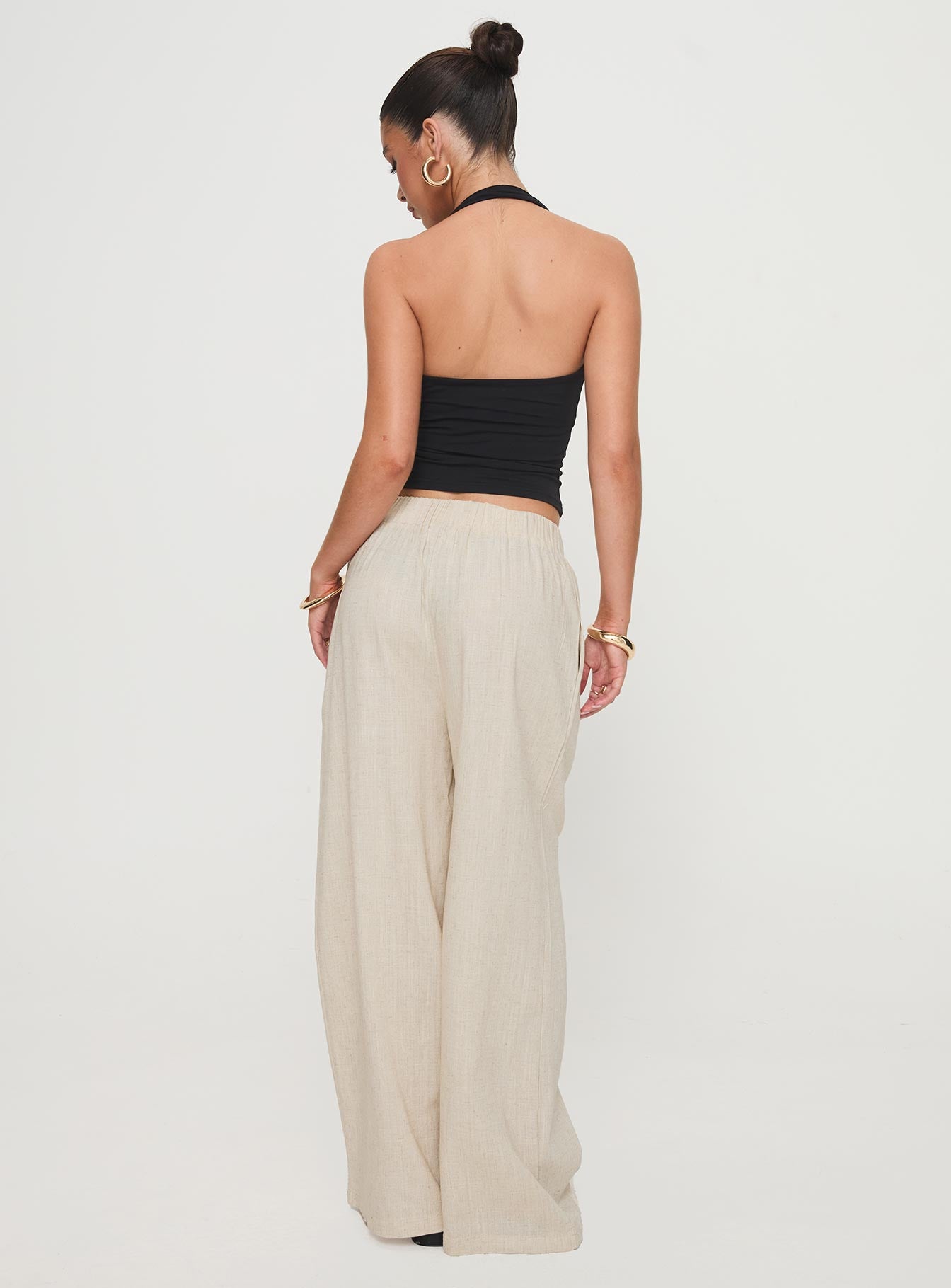 Pellegrini Linen Wide Leg Pants Natural - Image 4