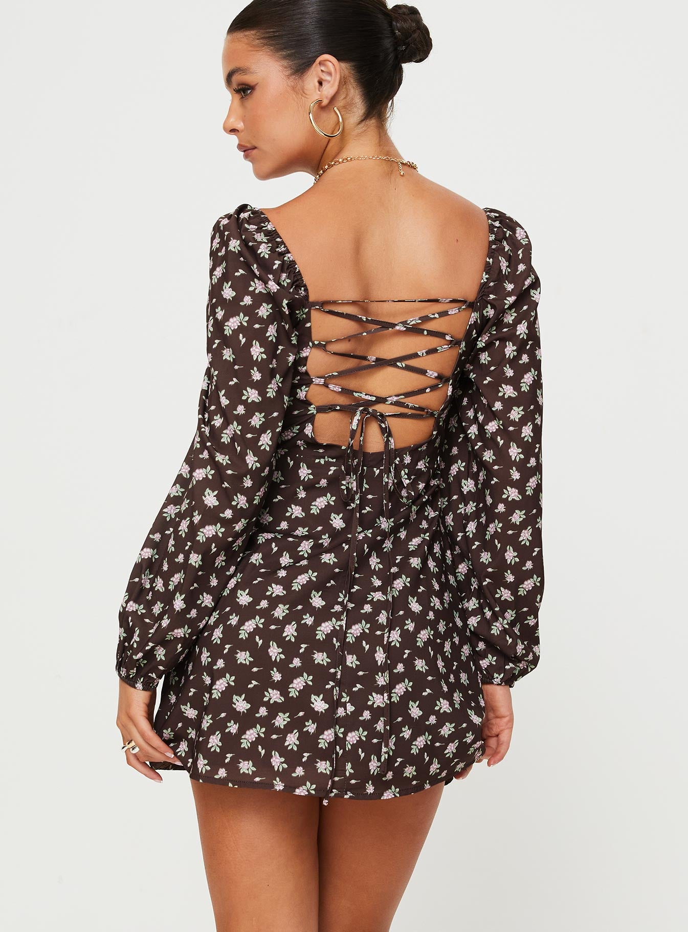Landon Long Sleeve Mini Dress Brown Floral - Image 5