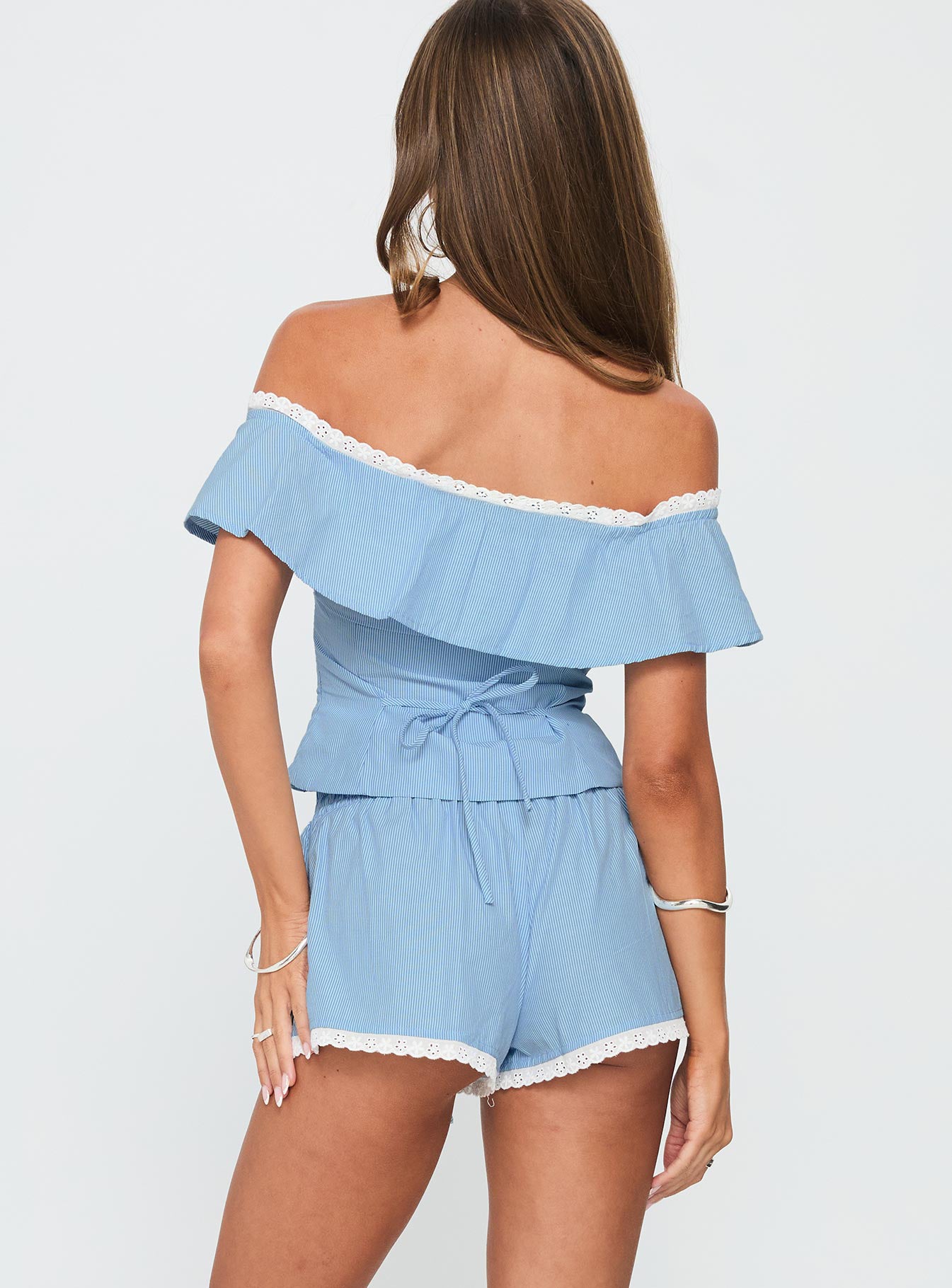 Summertime Sadness Off Shoulder Set Blue Stripe - Image 5