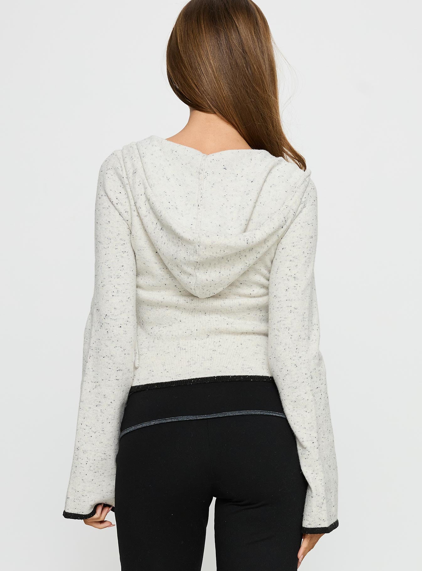 Brandea Zip Through Knit Hoodie White Marle - Image 5