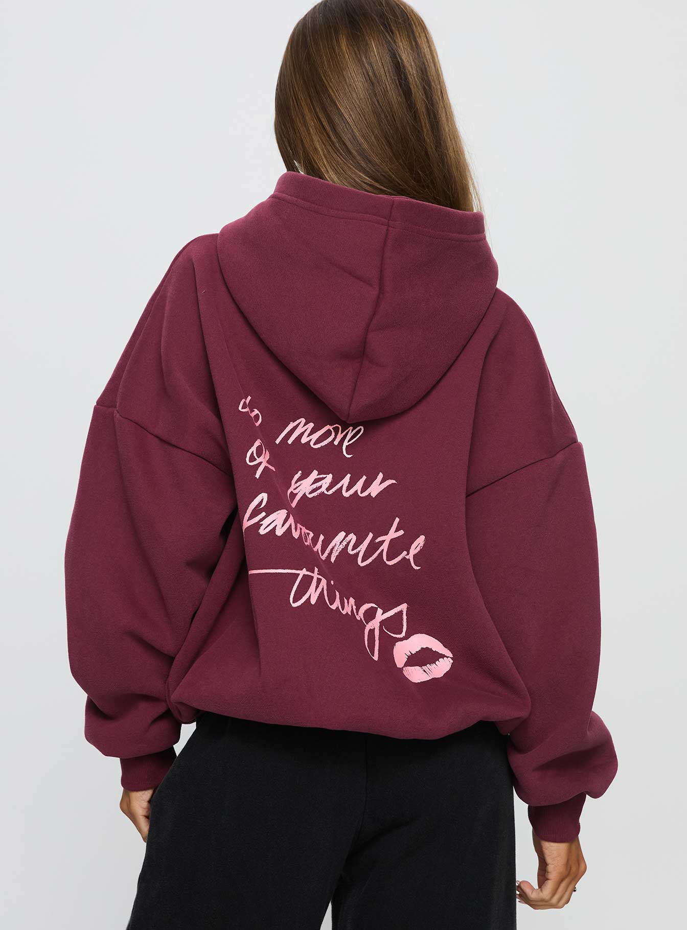 Kisses Graphic Hoodie Wine - Image 5