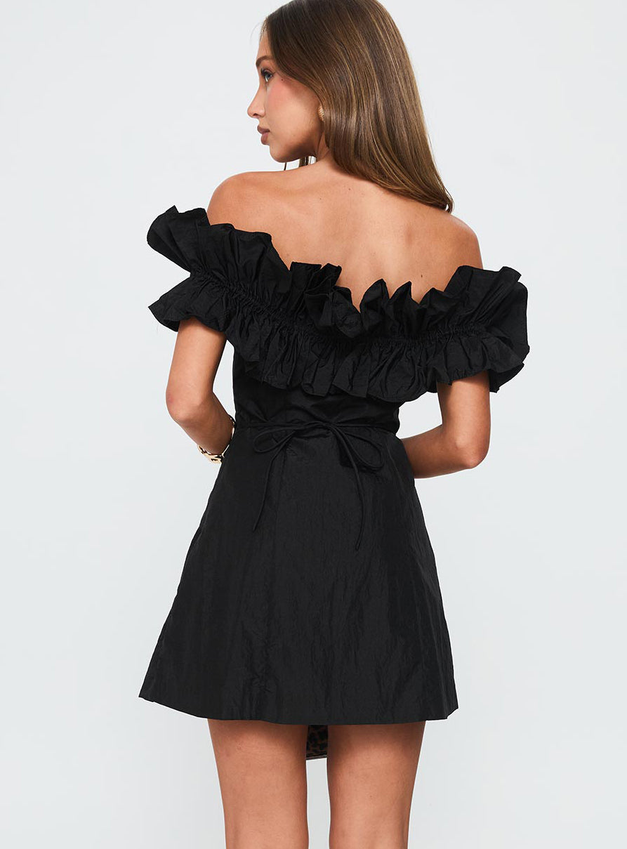 Rozetta Frill Neck Mini Dress Black - Image 4