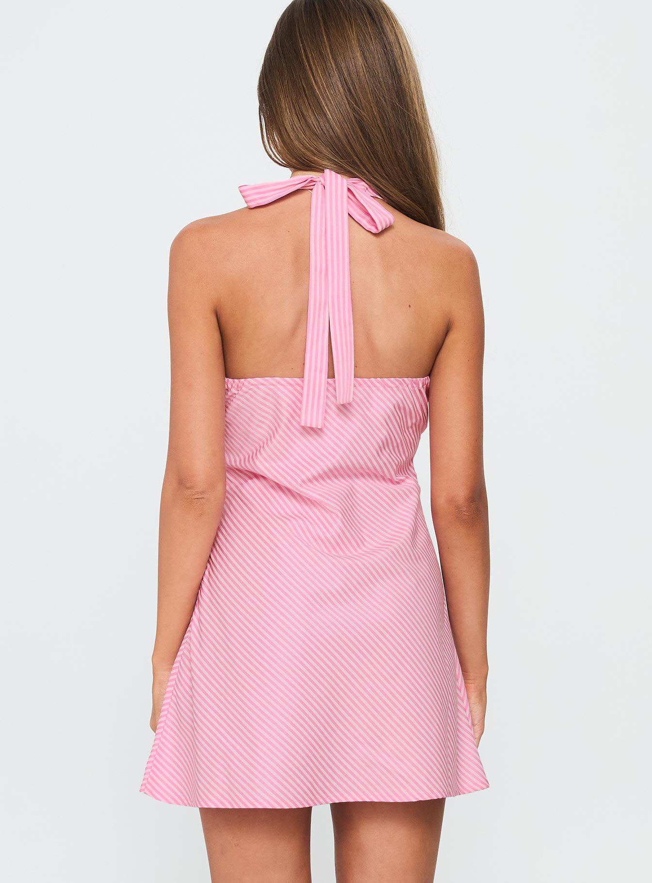 Stassia Halter Mini Dress Pink Stripe - Image 5