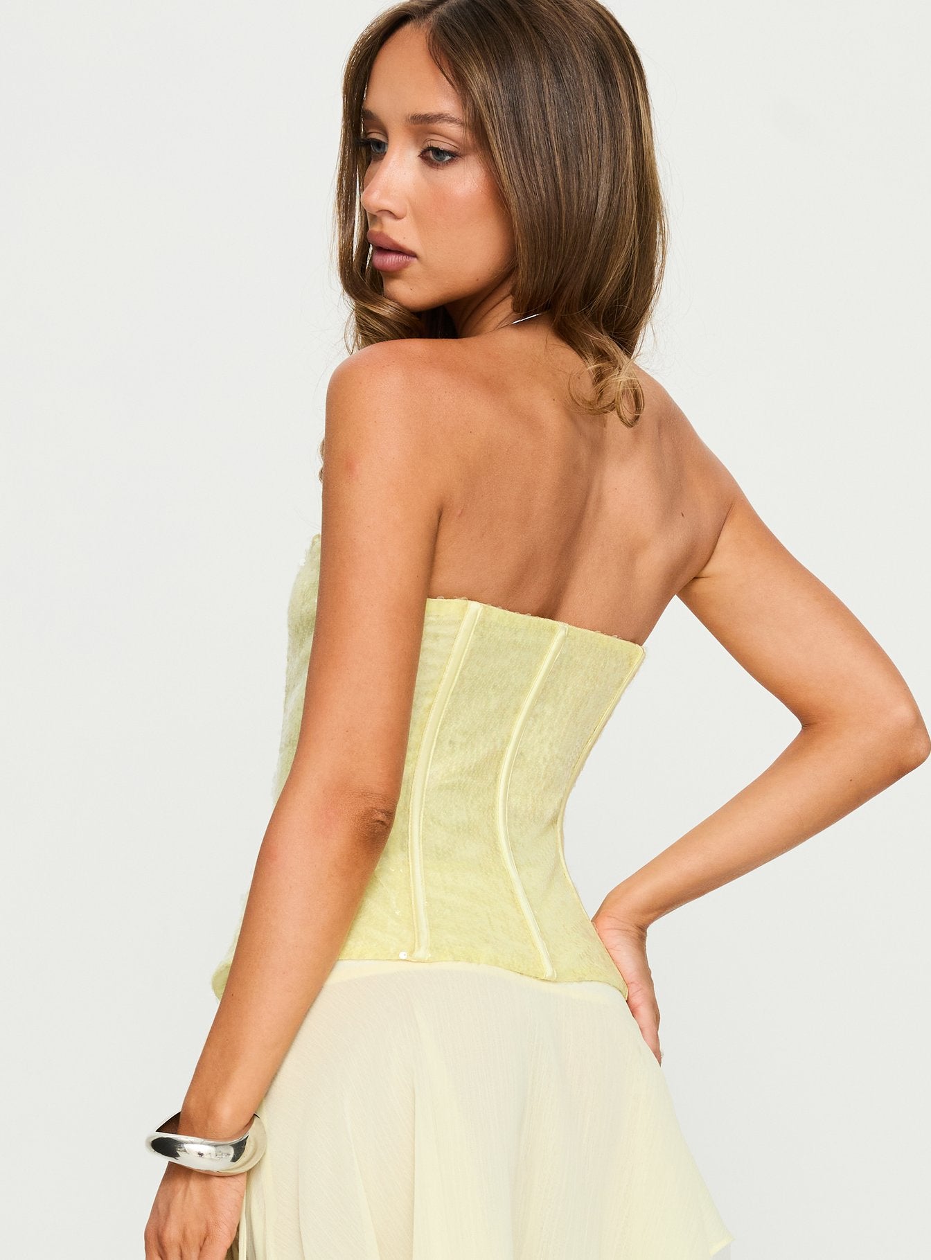 Diena Sequin Corset Top Yellow - Image 5