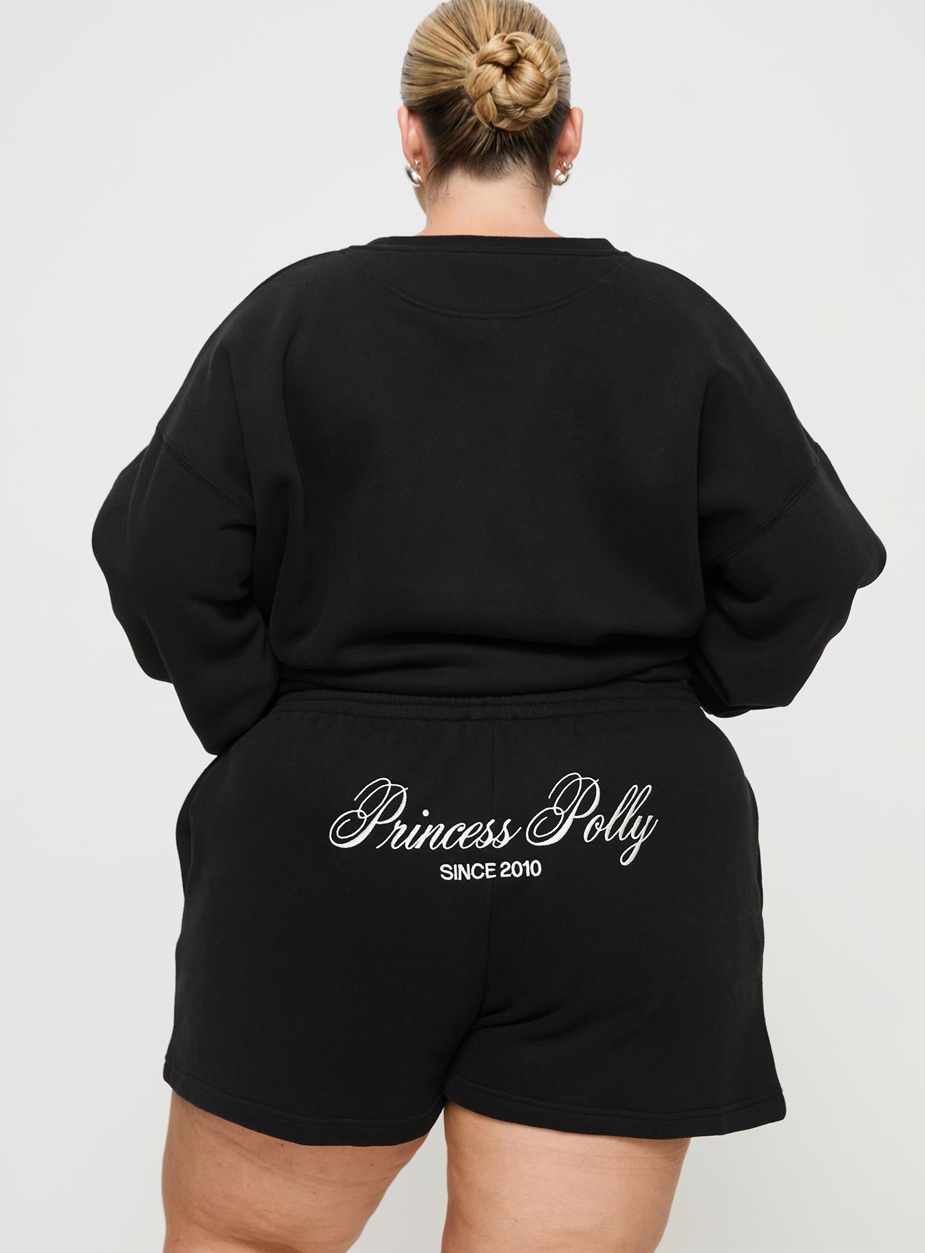 Princess Polly Track Shorts Cursive Text Black Sand Curve - Image 5