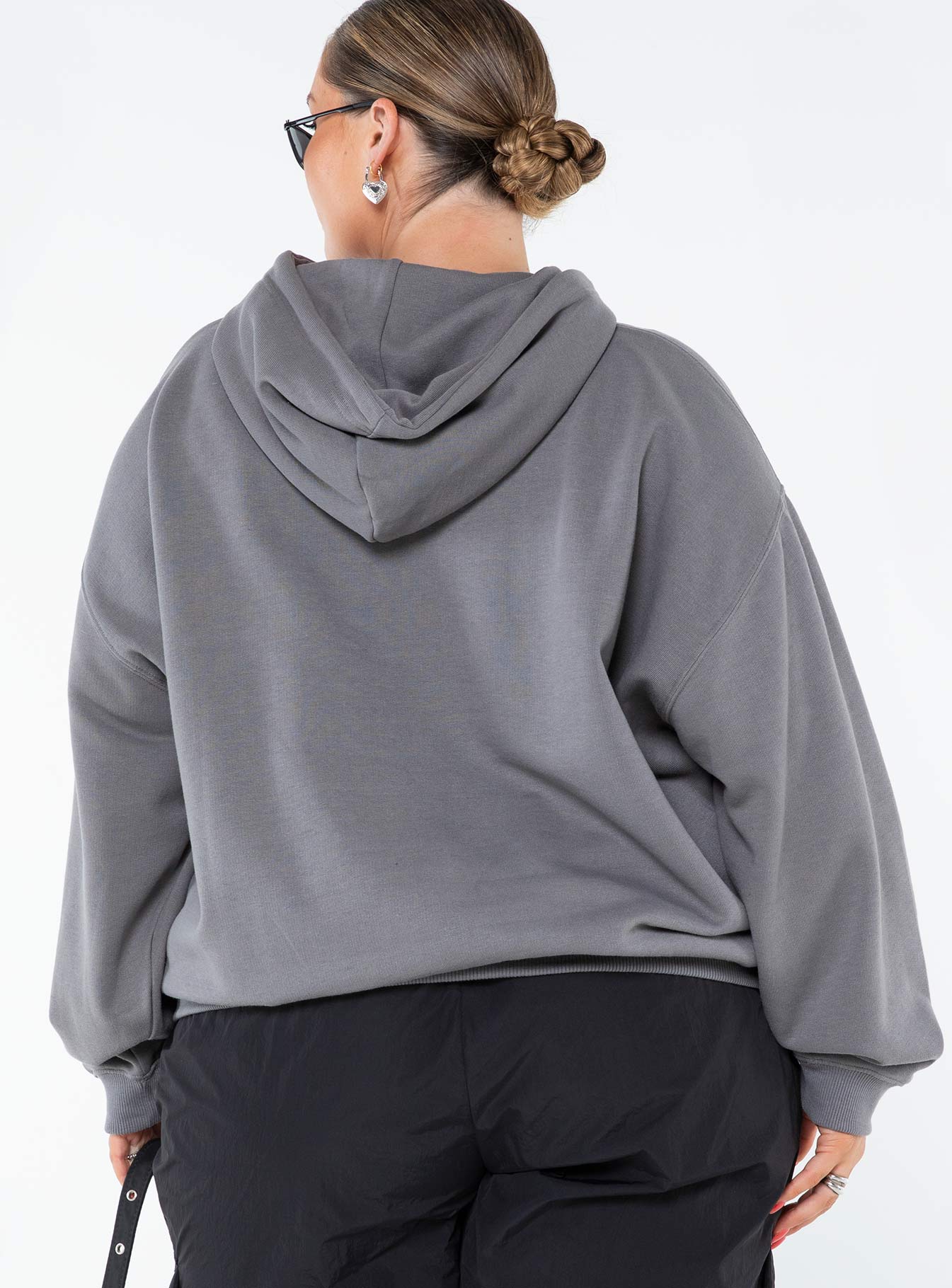 Princess Polly Hooded Sweatshirt Bubble Text Charcoal / Light Pink Curve - Image 5