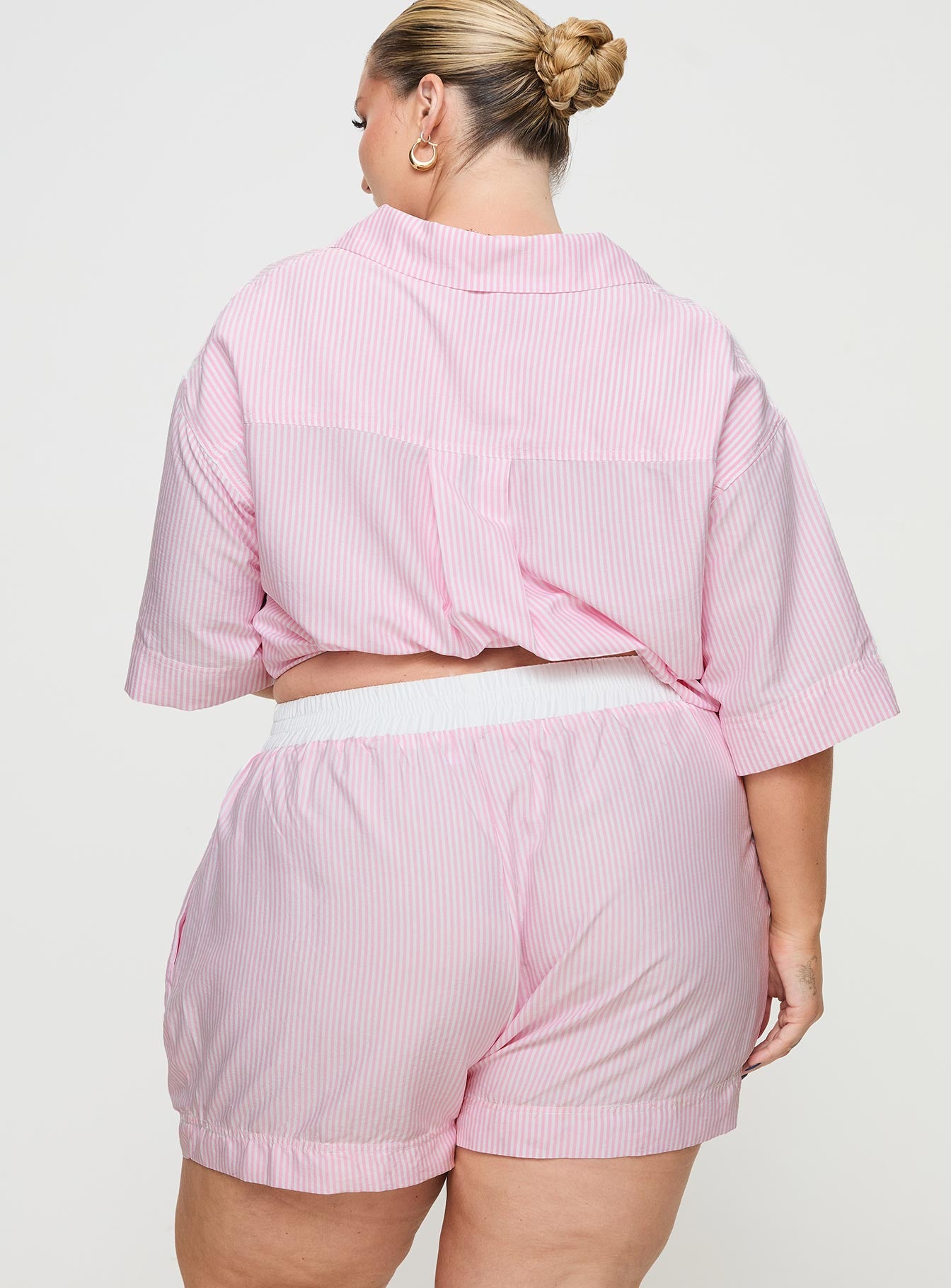 Early Riser Sleep Shorts Pink Stripe Curve - Image 5