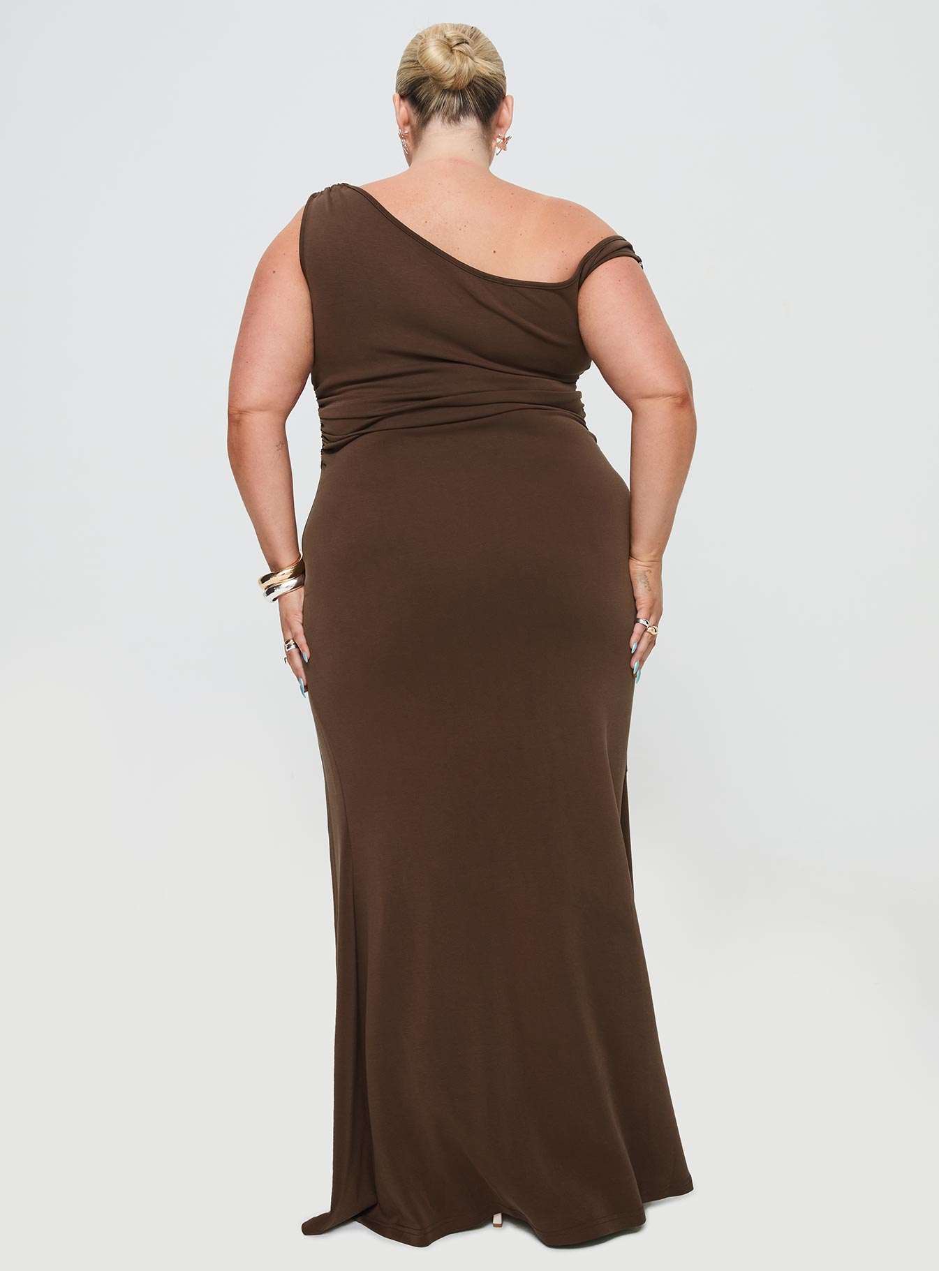 Rios One Shoulder Maxi Dress Brown Curve - Image 5