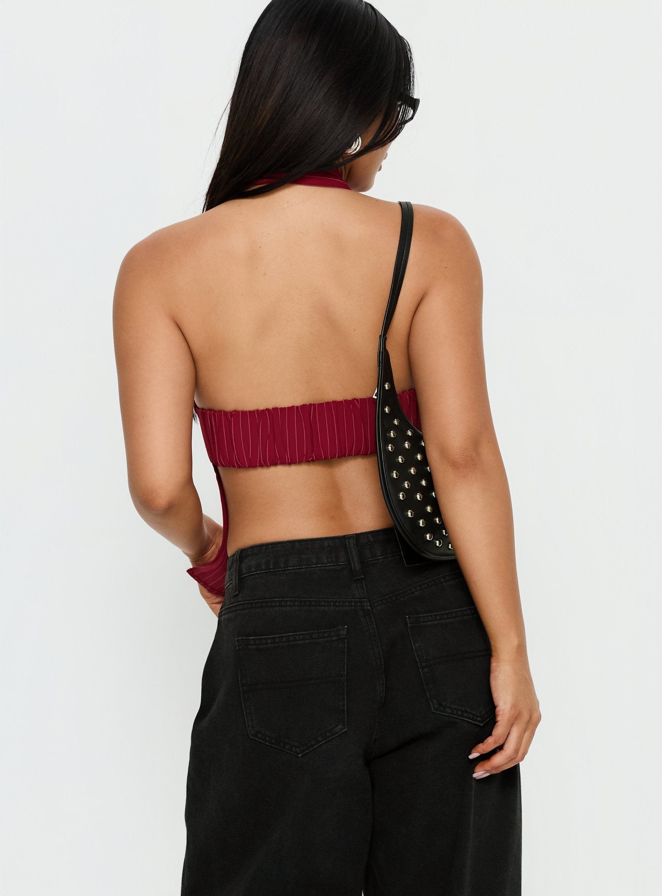 Roanne Backless Collared Top Red Stripe - Image 5