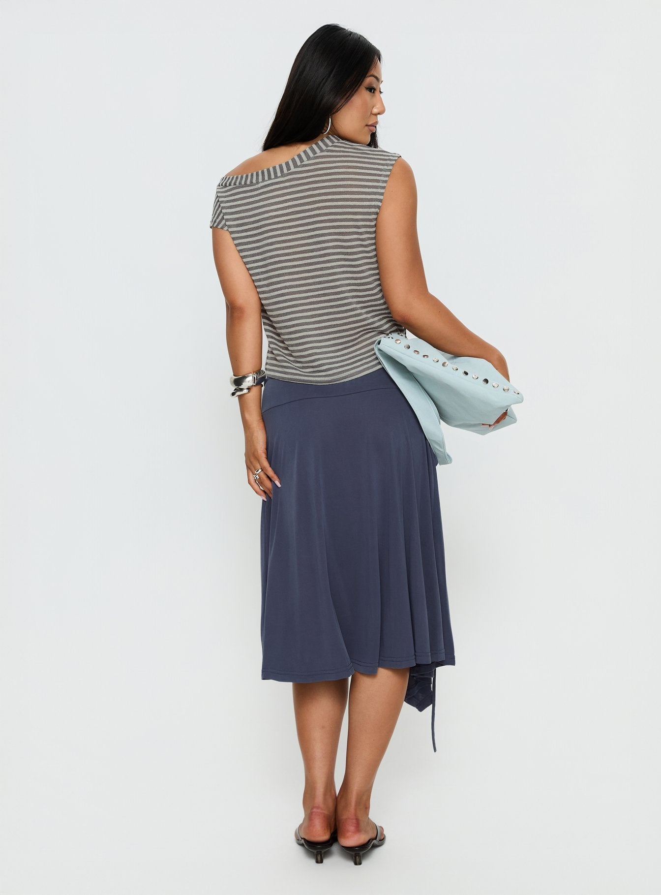 Joaney Tie Side Jersey Midi Skirt Slate - Image 5