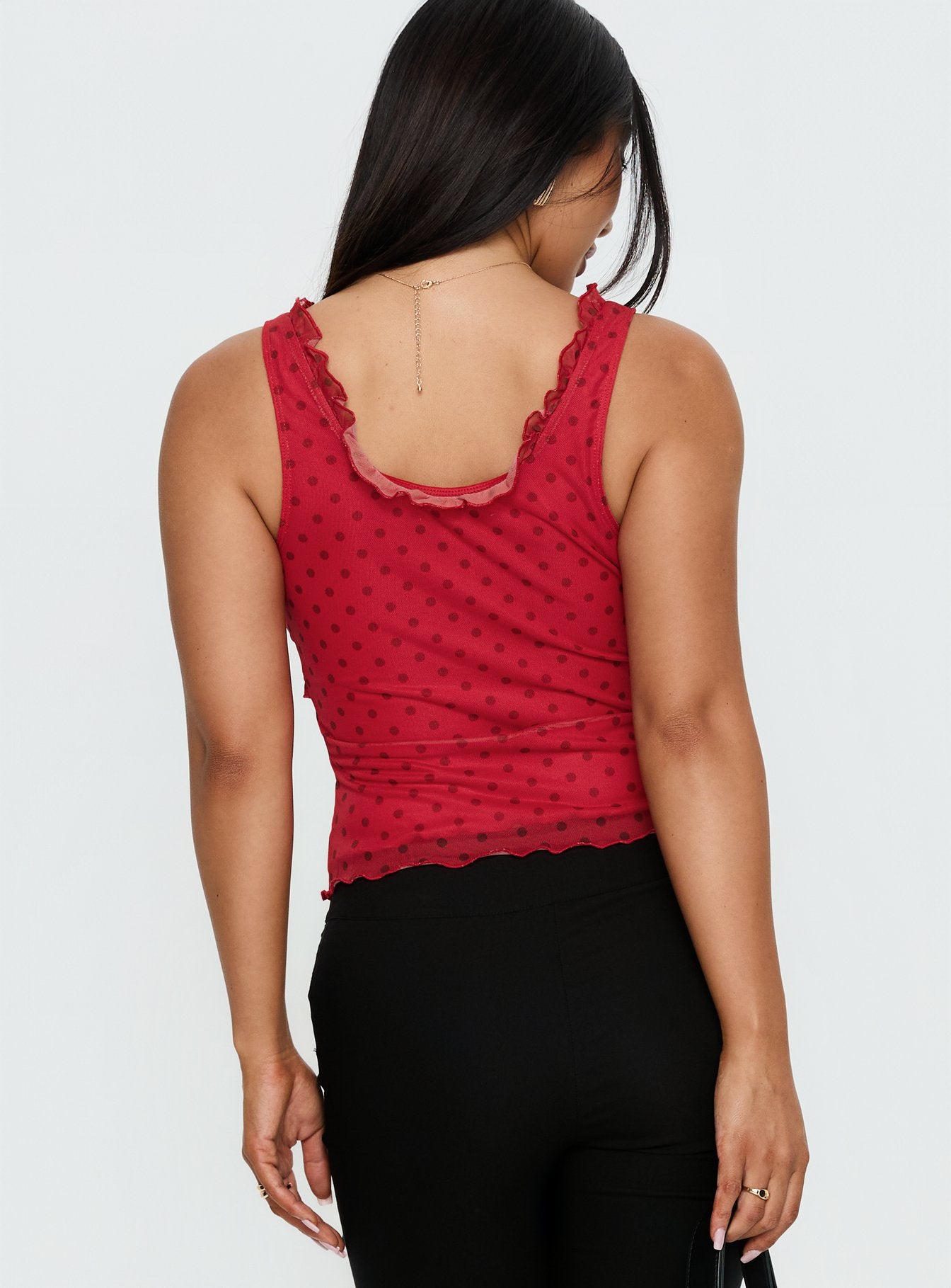 Azira Frill Detail Top Red Polka - Image 4