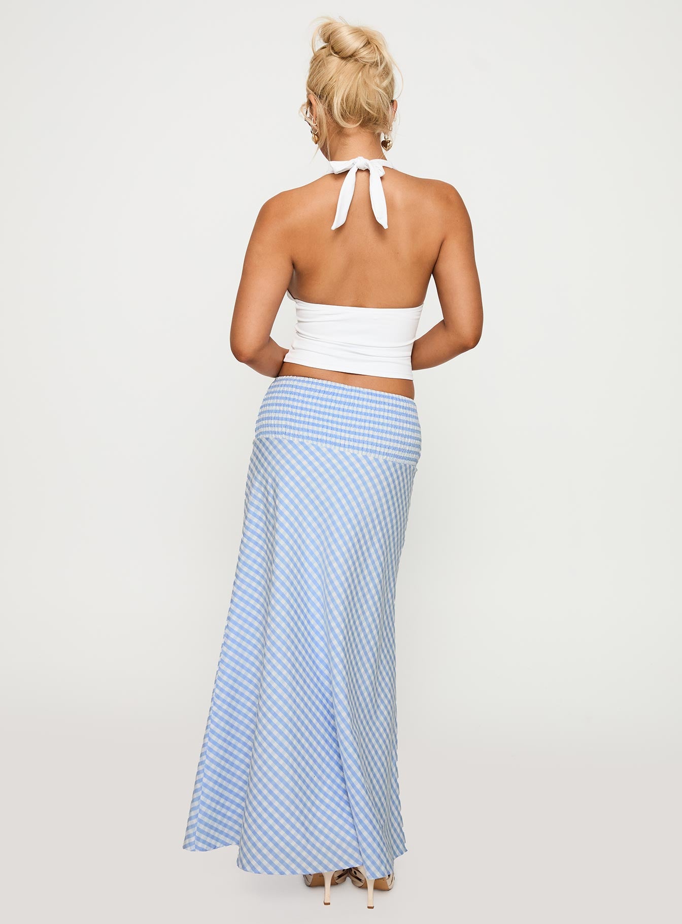 Every Girl Shirred Maxi Skirt Blue Check - Image 5