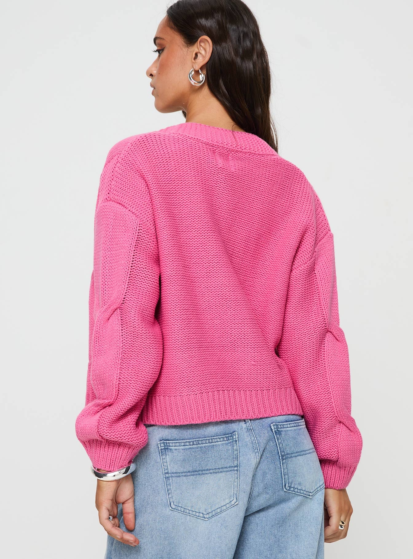 Kinzley Cable Knit Cardigan Pink - Image 4