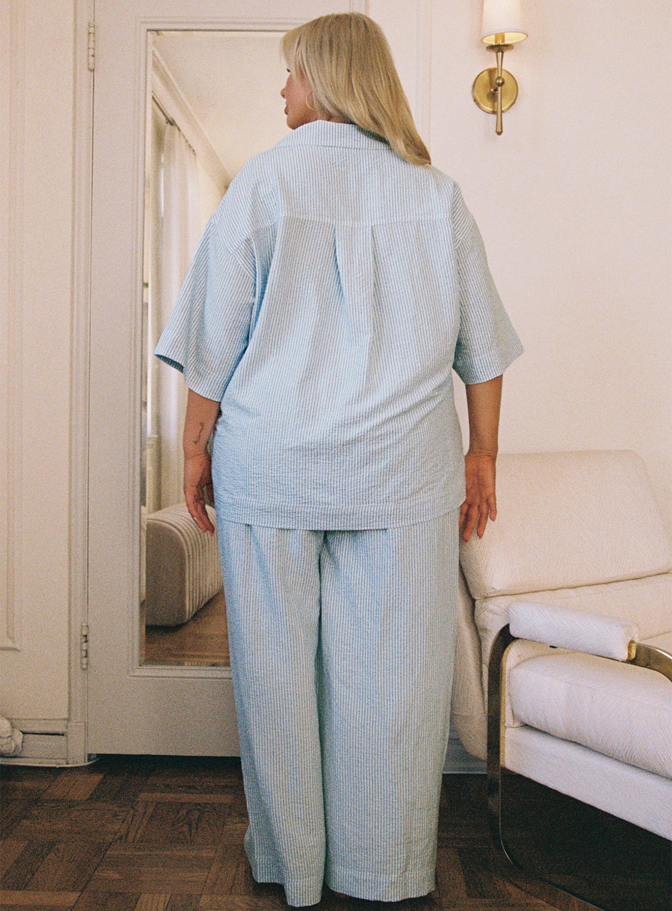 Early Riser Sleep Shirt Blue Stripe Curve - Image 4