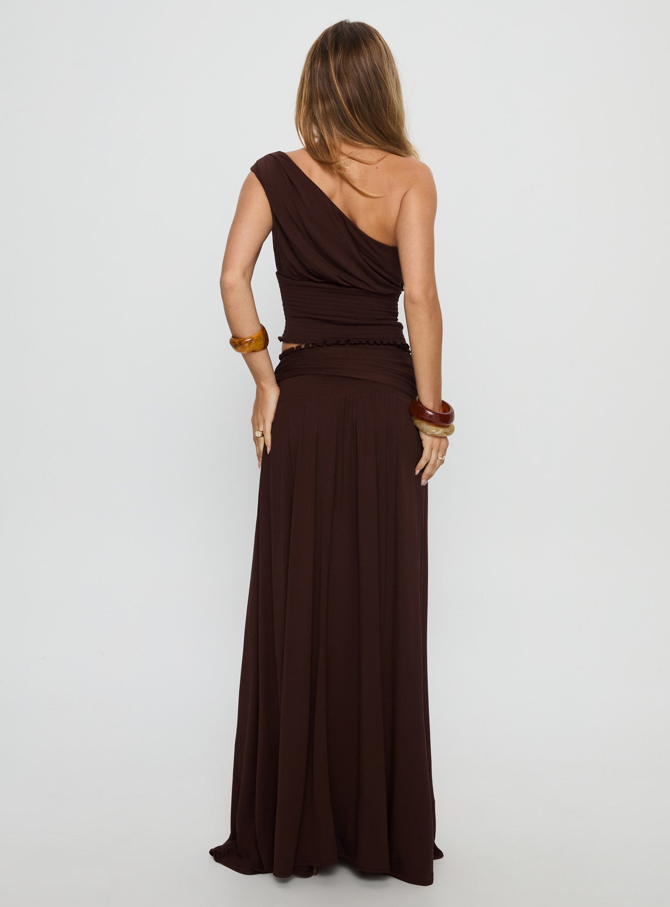 Full Orbit Shirred Maxi Skirt Chocolate Brown - Image 5